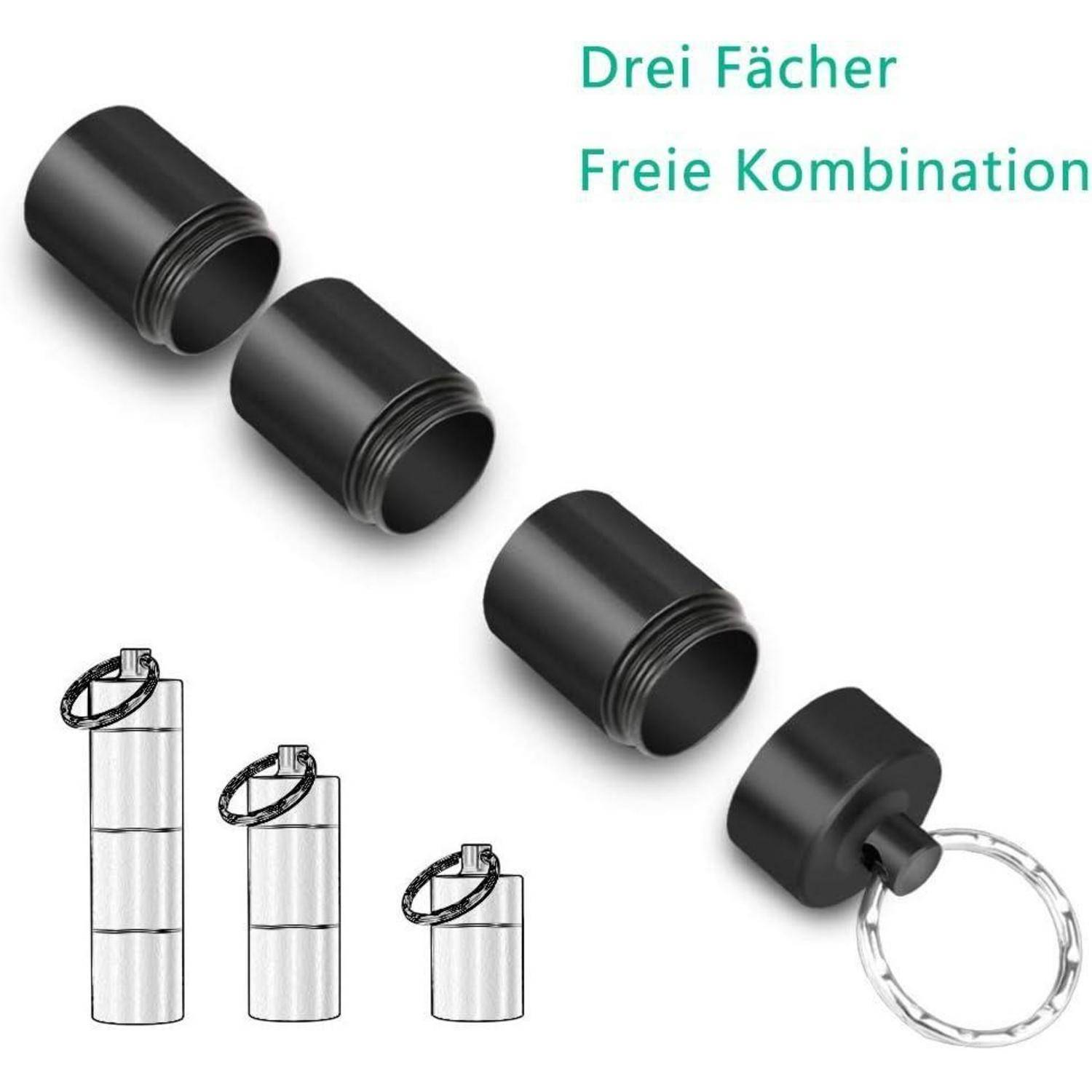 Ein stapelbarer schwarzer Pillendose mit drei Fächern mit der Aufschrift 