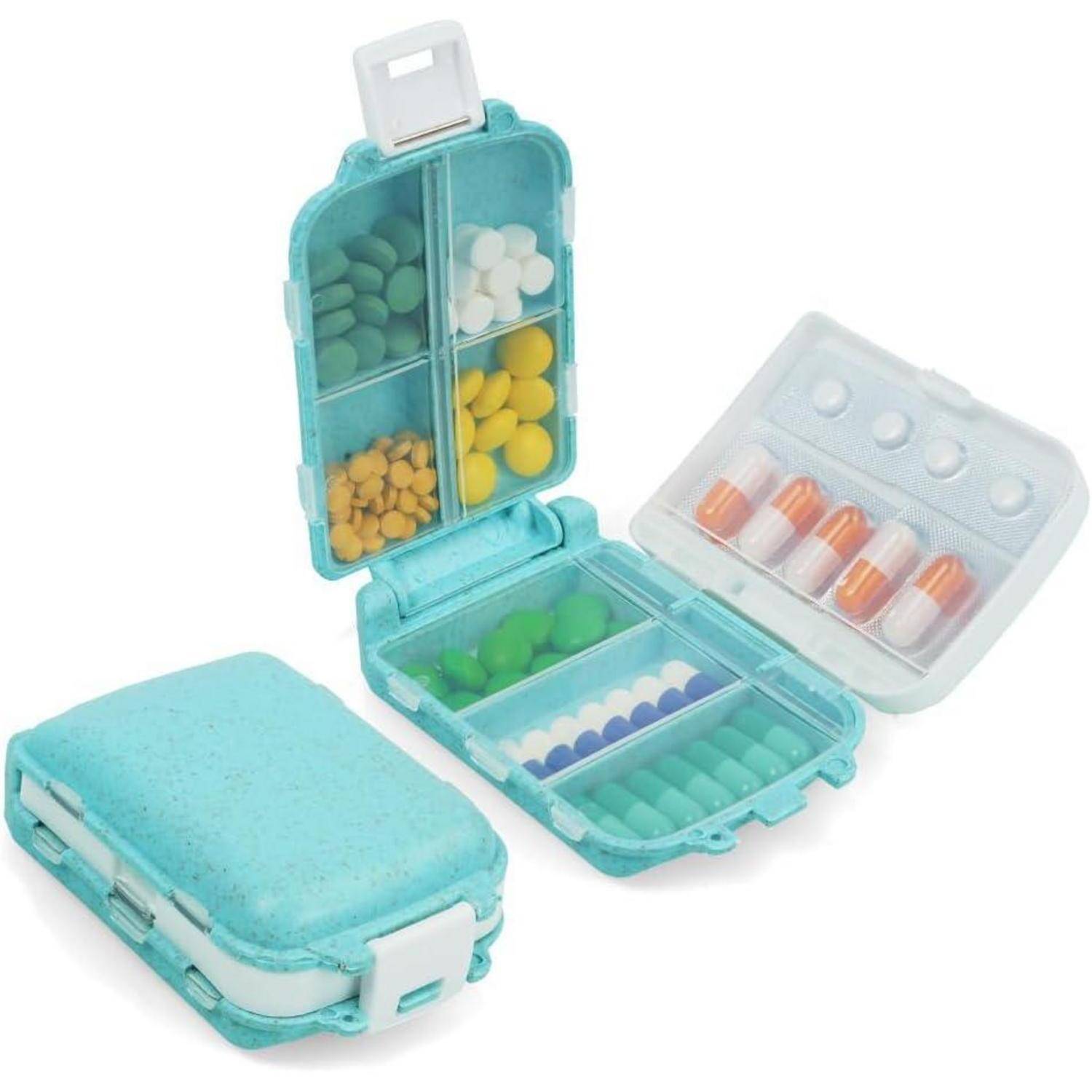 Tablettenbox 7 Tage Pillendose 8 Gitter 3 Schichten BPA-frei Blau