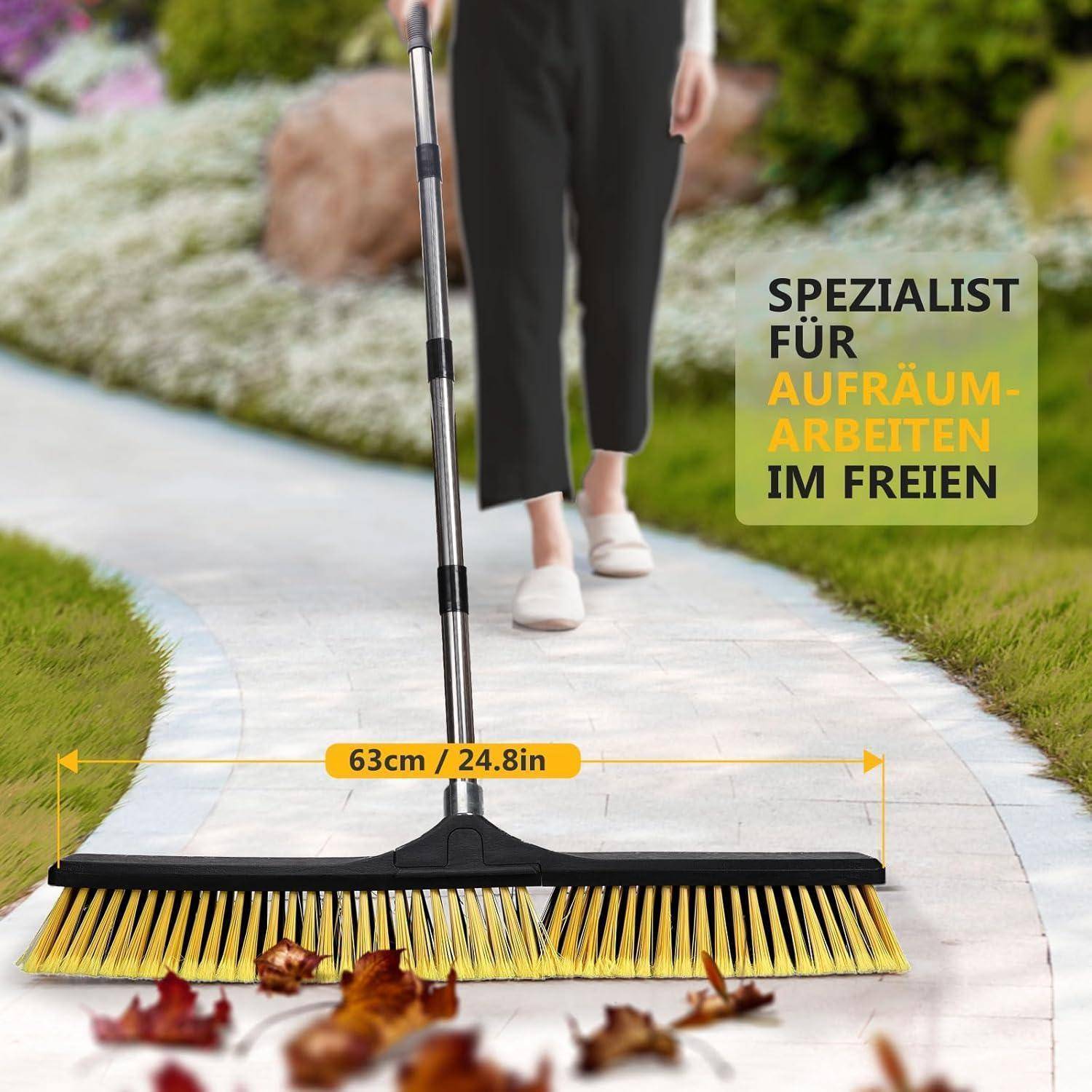 Besen mit langem Edelstahlstiel 142 cm für Haushalt Garage Terrasse