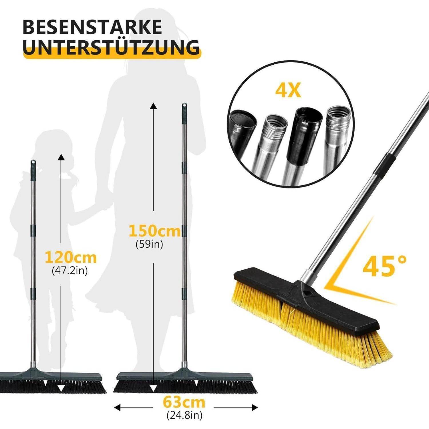 Besen mit langem Edelstahlstiel 142 cm für Haushalt Garage Terrasse