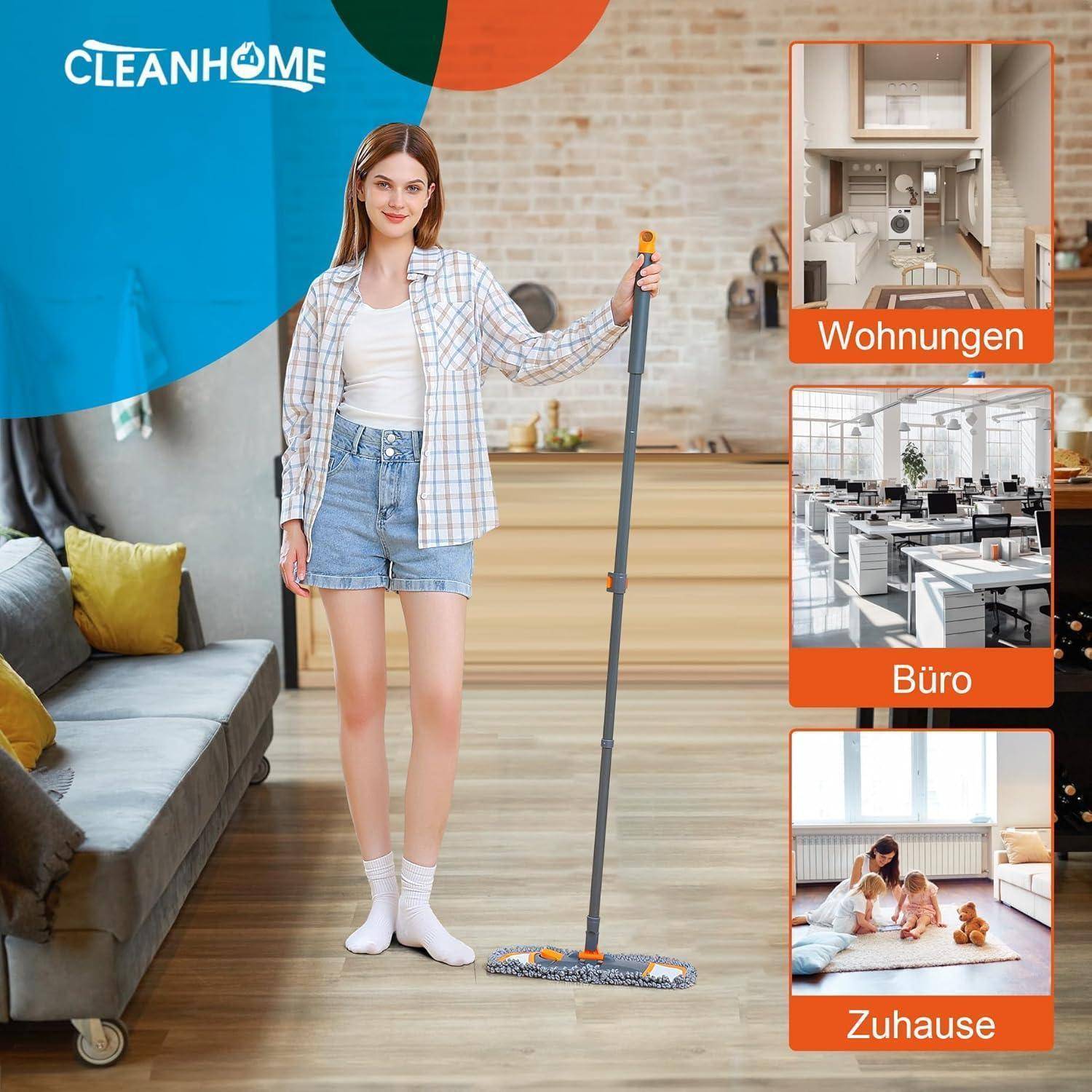 3er Mopp-Set mit waschbaren Pads, Ausziehbarer Griff, für