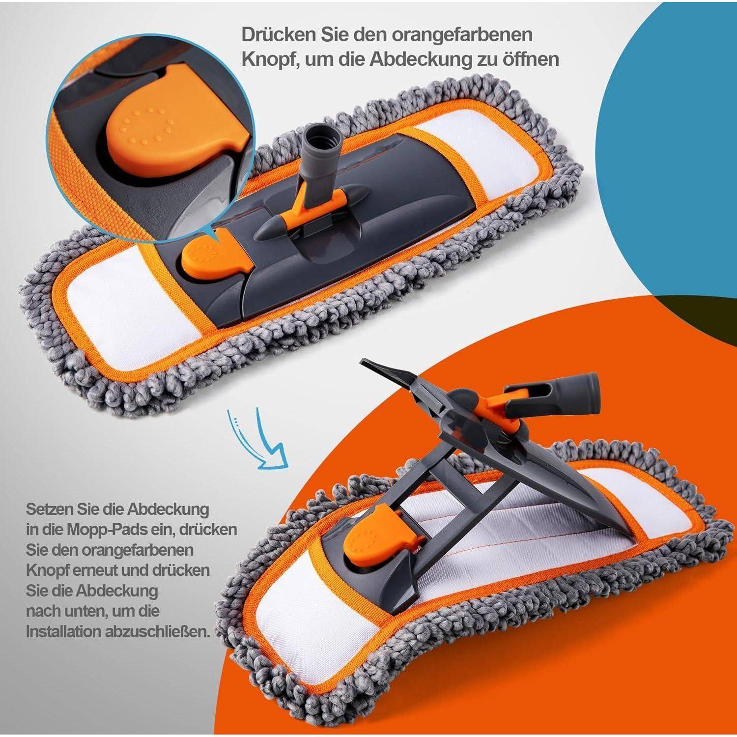 3er Mopp-Set mit waschbaren Pads, Ausziehbarer Griff, für