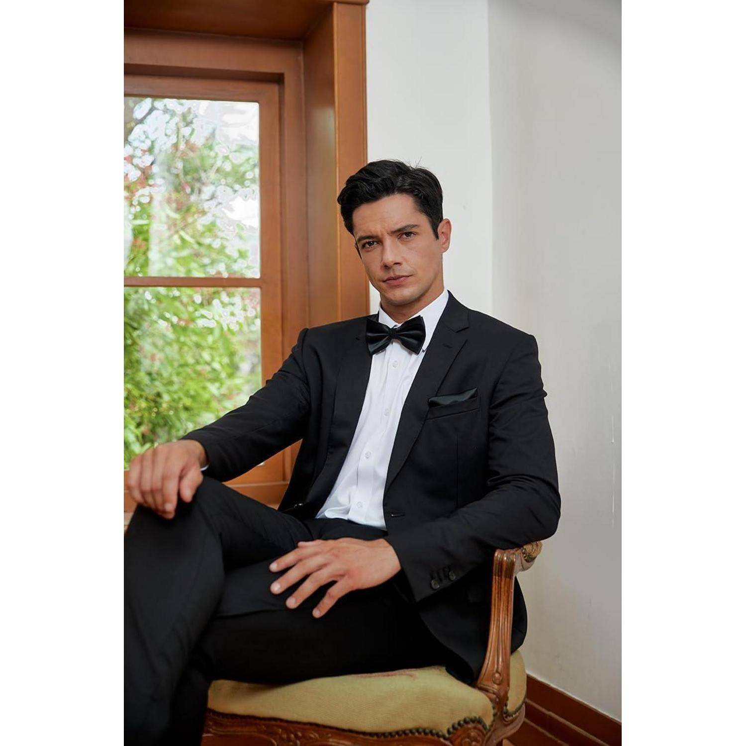 Fliege Herren Einstecktuch einstellbar Smoking Hochzeit A Schwarz 2