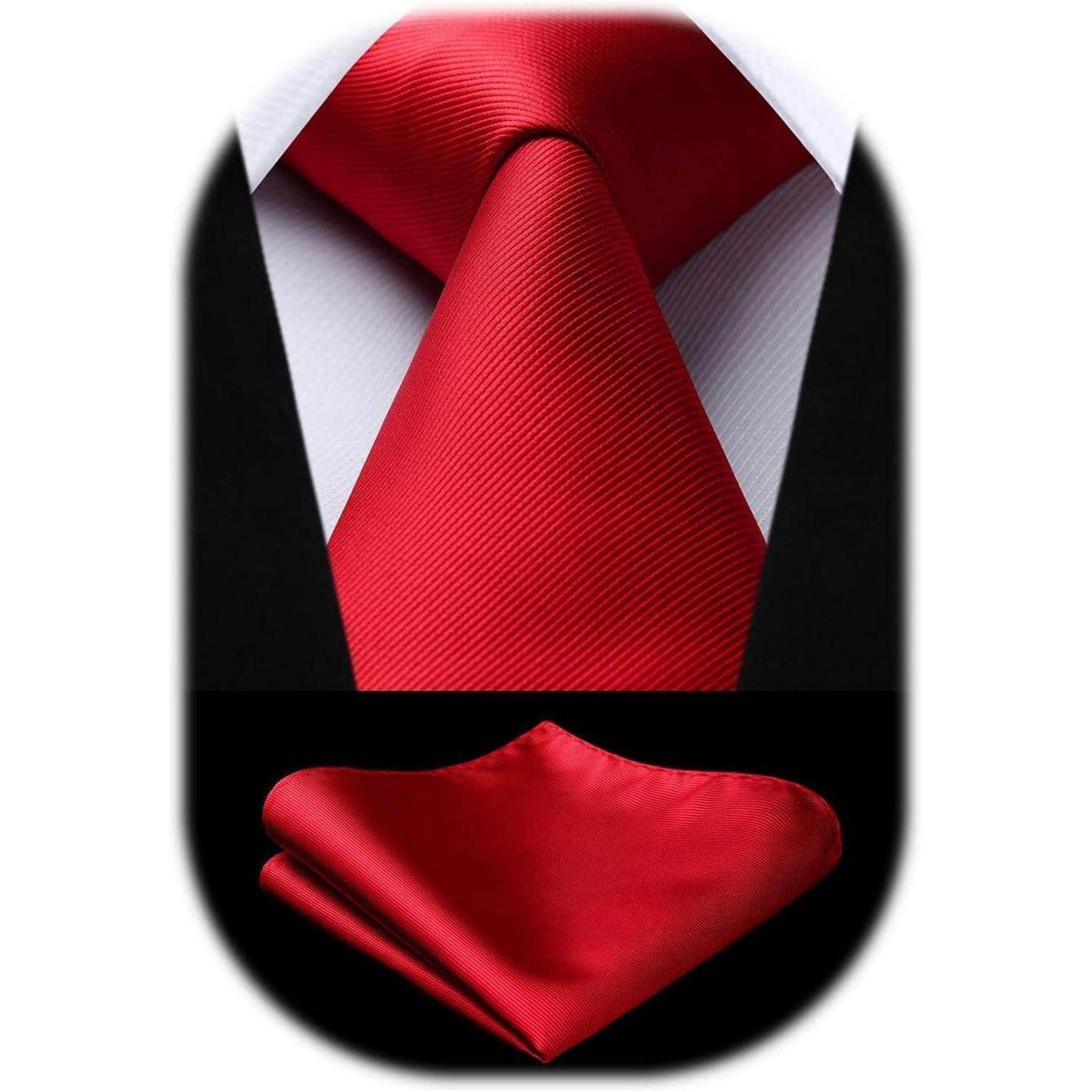 Krawatte Herren Hochzeit Einstecktuch Set einfarbig rot H Rot