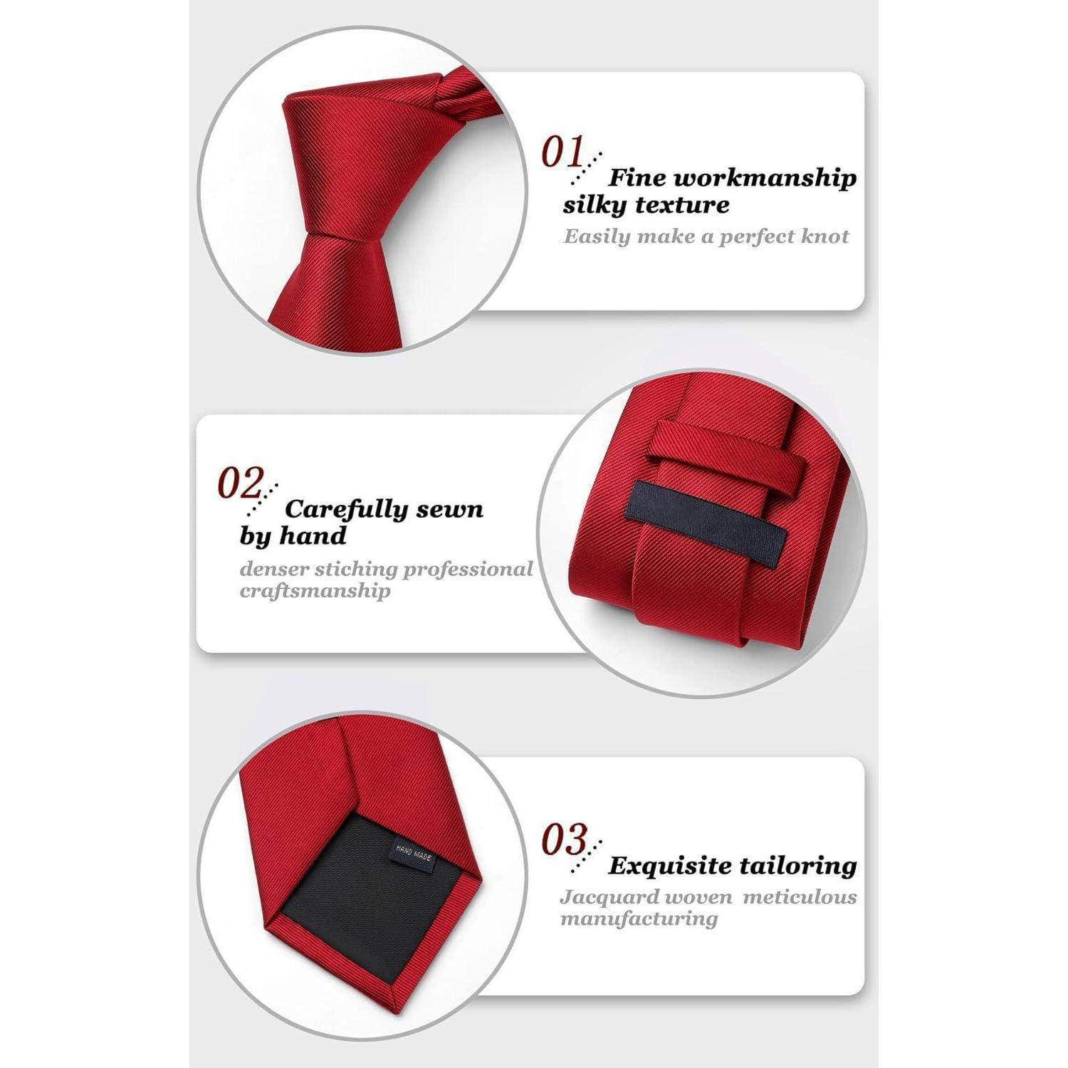 Krawatte Herren Hochzeit Einstecktuch Set einfarbig rot H Rot
