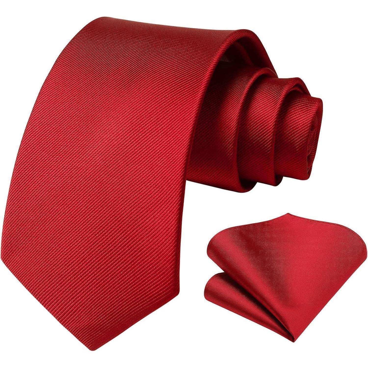Krawatte Herren Hochzeit Einstecktuch Set einfarbig rot H Rot