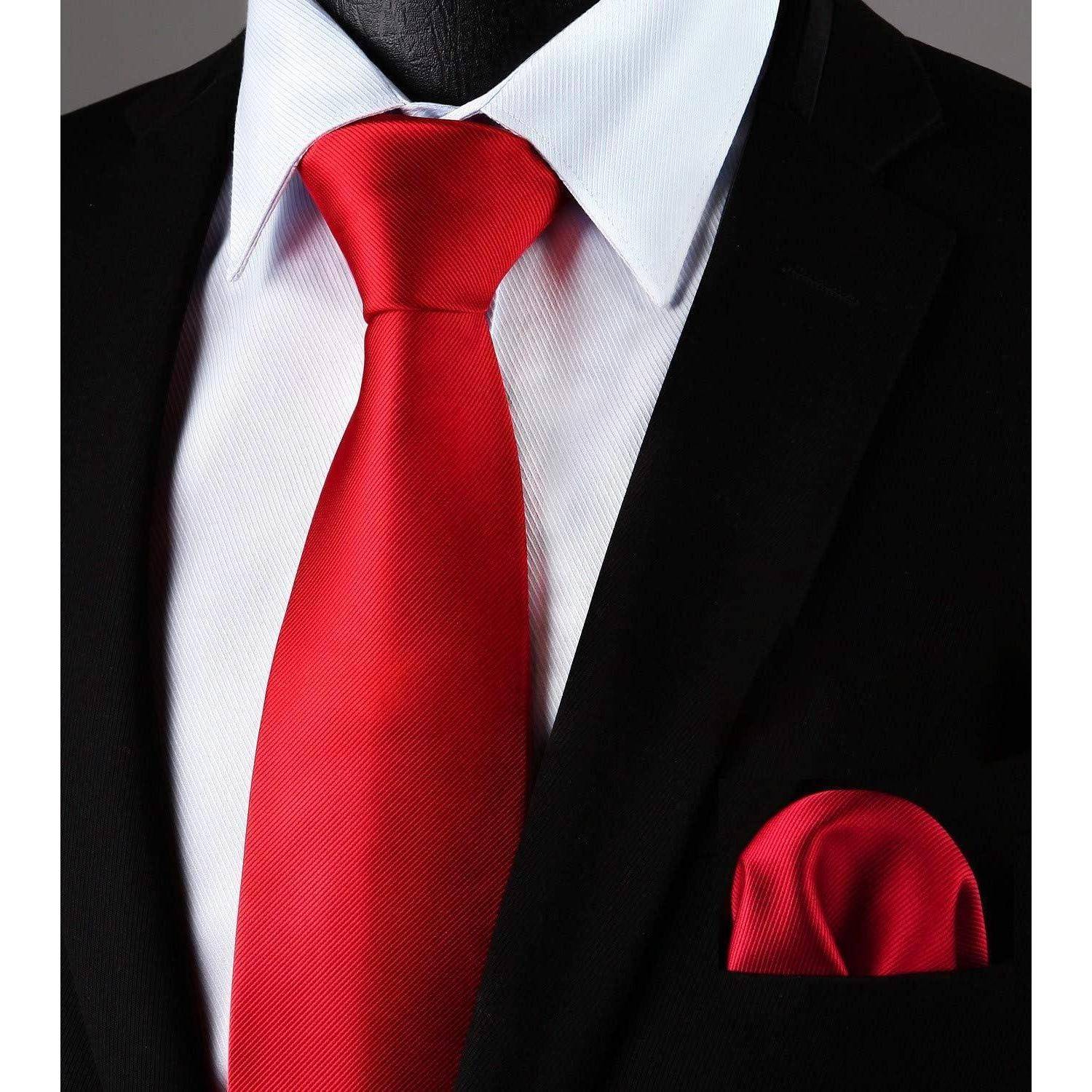 Krawatte Herren Hochzeit Einstecktuch Set einfarbig rot H Rot