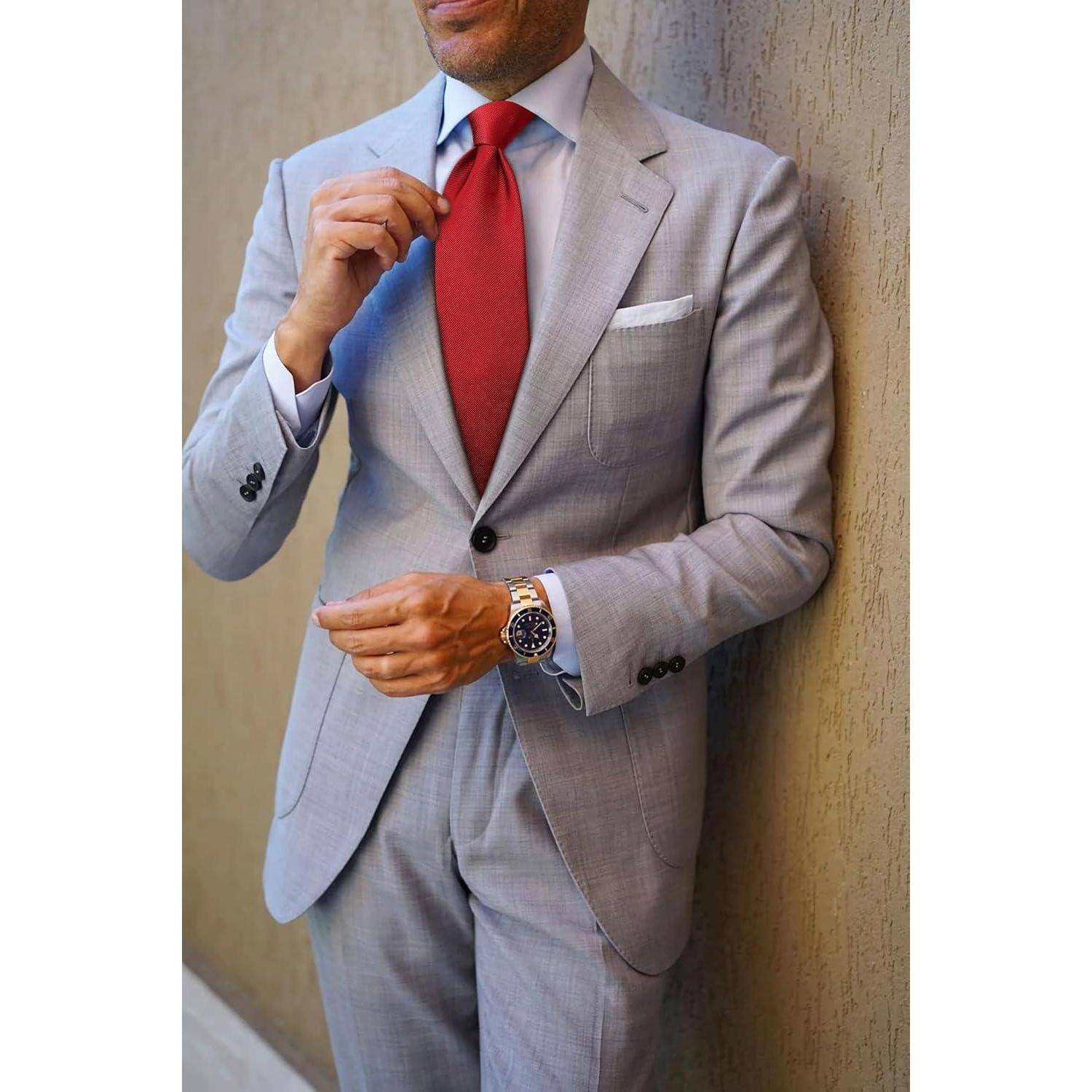 Krawatte Herren Hochzeit Einstecktuch Set einfarbig rot H Rot
