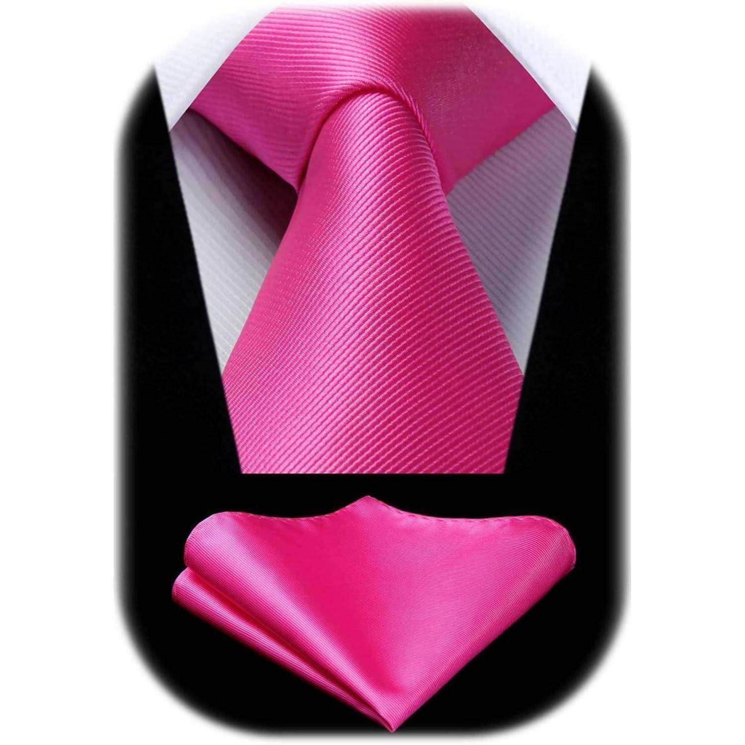 Krawatte Herren Hochzeit Einstecktuch Set einfarbig A2 Fuchsia