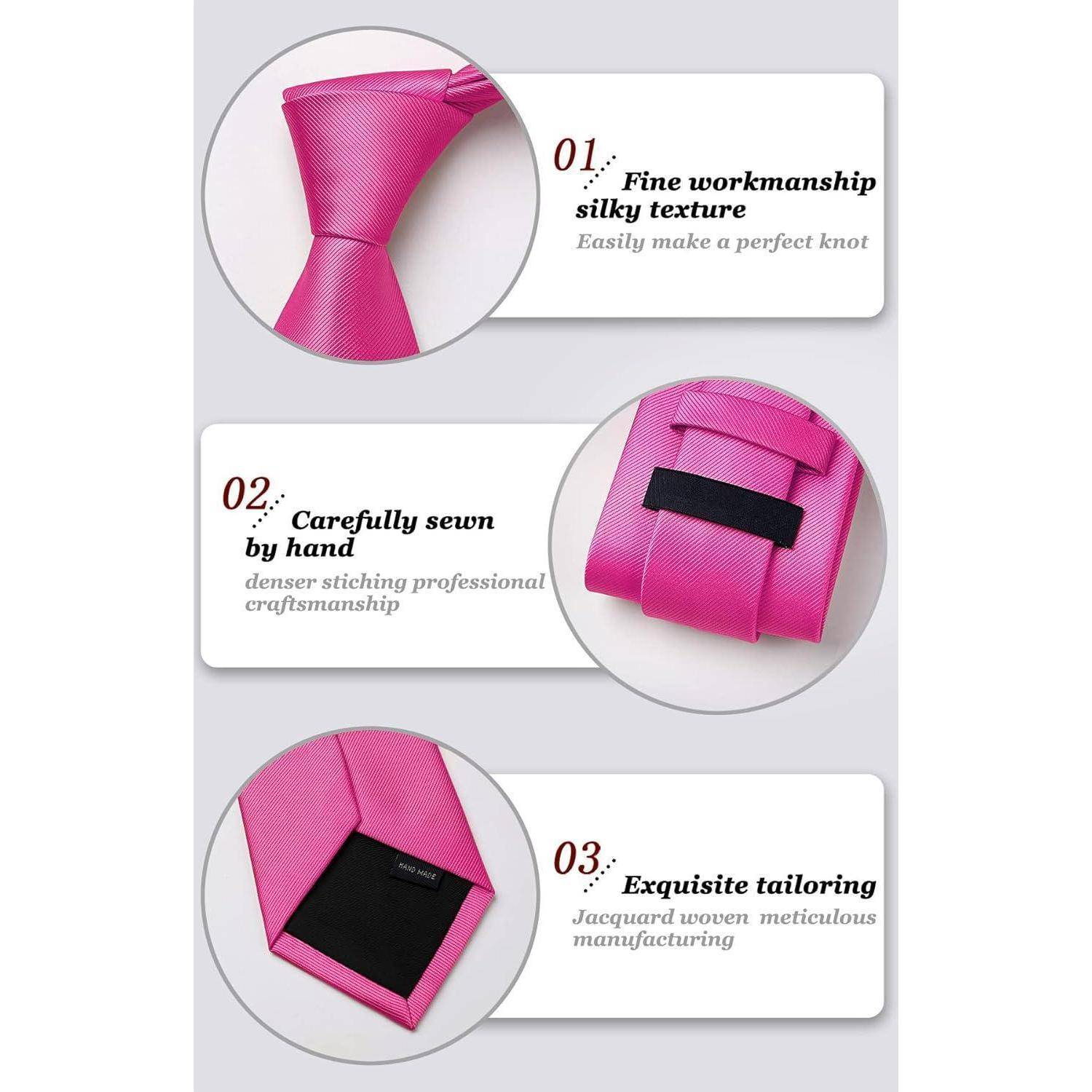 Krawatte Herren Hochzeit Einstecktuch Set einfarbig A2 Fuchsia