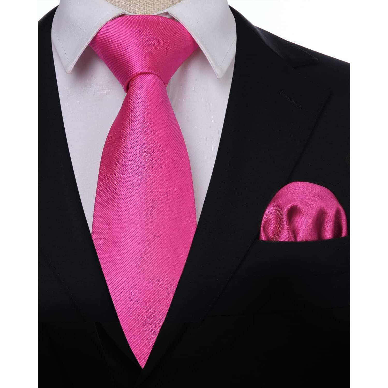 Krawatte Herren Hochzeit Einstecktuch Set einfarbig A2 Fuchsia