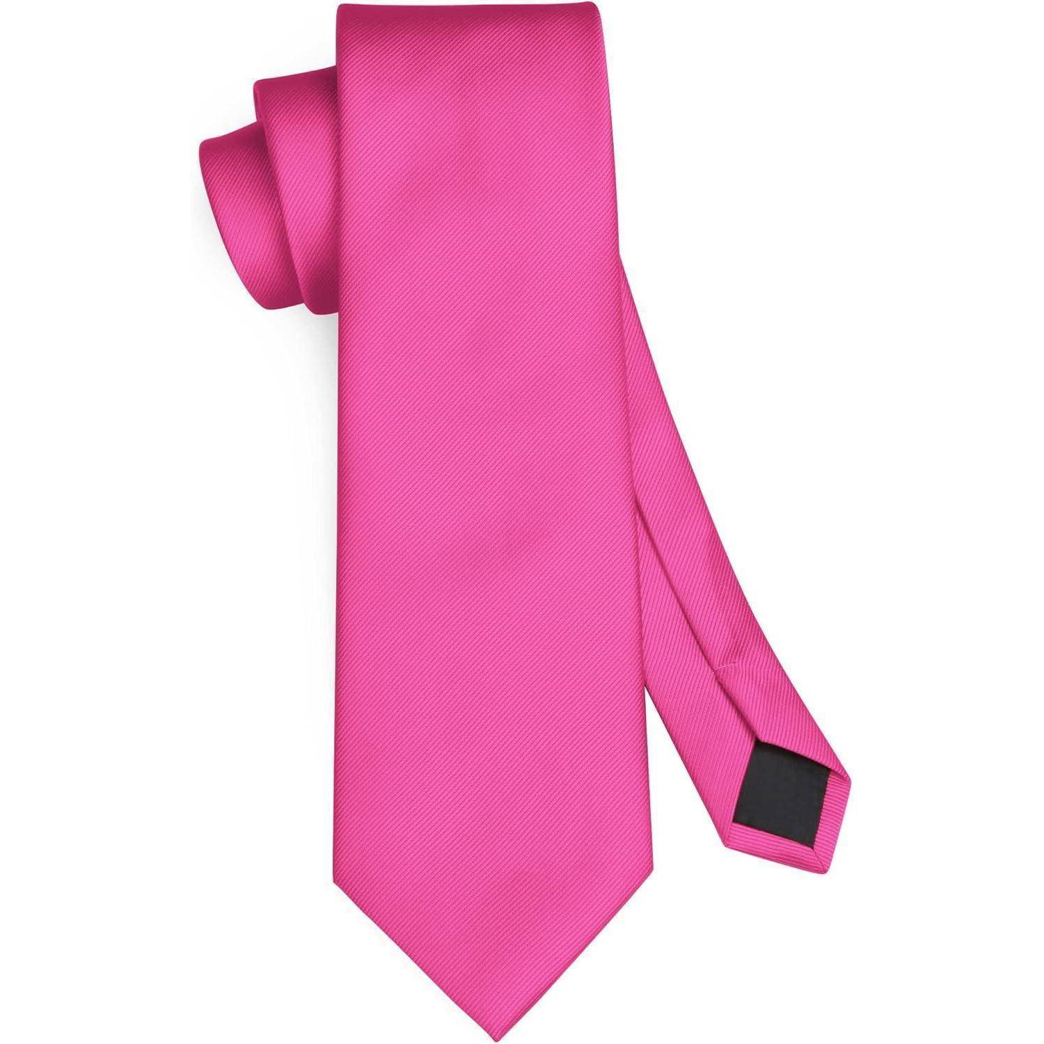 Krawatte Herren Hochzeit Einstecktuch Set einfarbig A2 Fuchsia