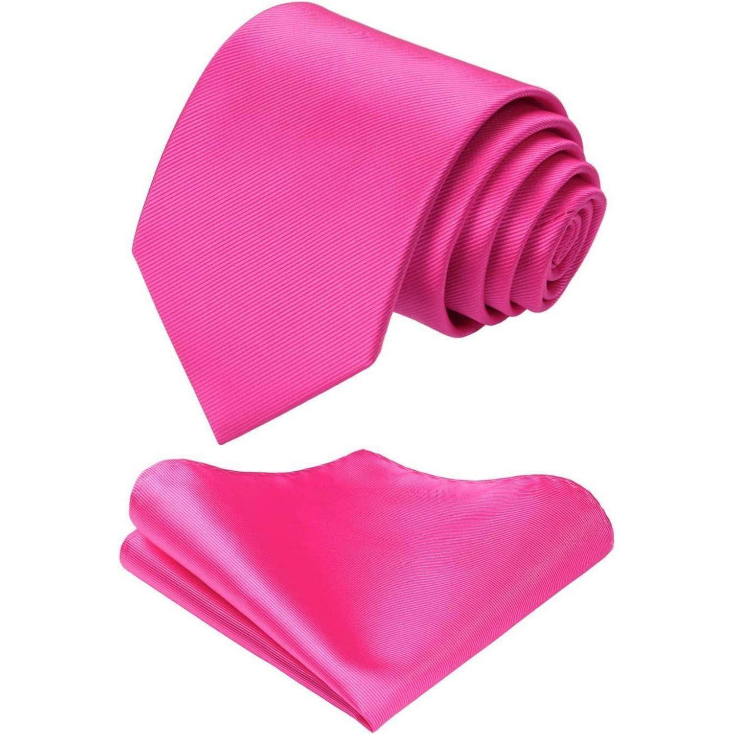 Krawatte Herren Hochzeit Einstecktuch Set einfarbig A2 Fuchsia