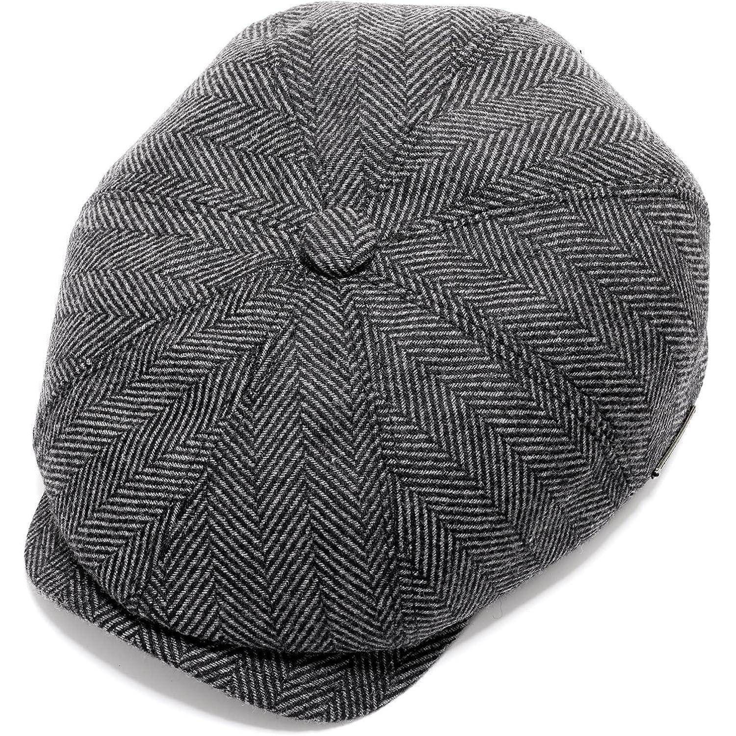 Schiebermütze Herren Flatcap Tweed Einheitsgröße Grau Fischgräten