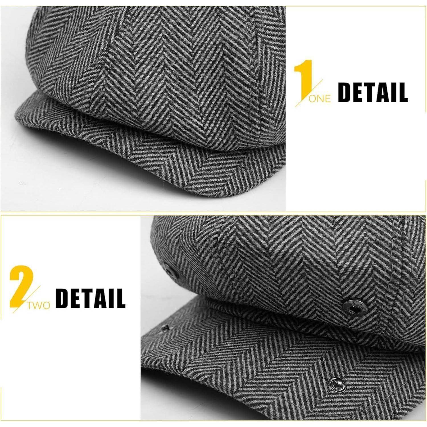Schiebermütze Herren Flatcap Tweed Einheitsgröße Grau Fischgräten