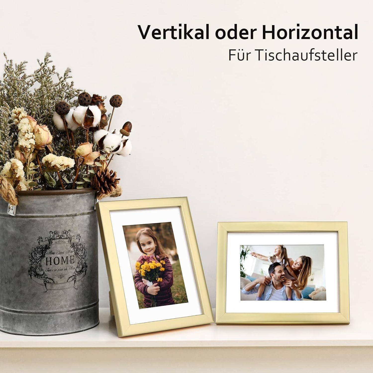 Bilderrahmen Holz Acrylglas Passepartout 10x15 Tisch 15x20 cm 4er Gold