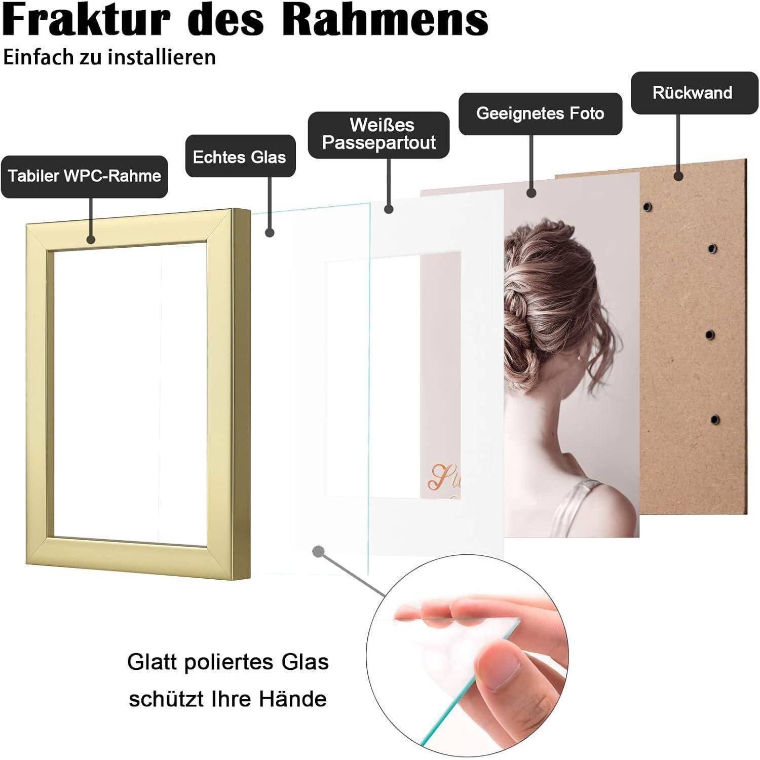 Bilderrahmen Holz Acrylglas Passepartout 10x15 Tisch 15x20 cm 4er Gold