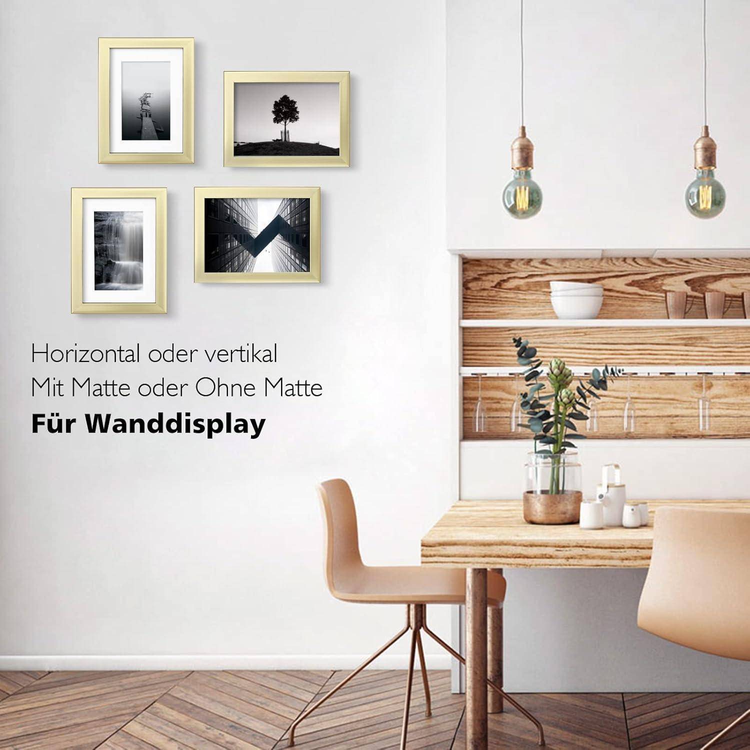Bilderrahmen Holz Acrylglas Passepartout 10x15 Tisch 15x20 cm 4er Gold