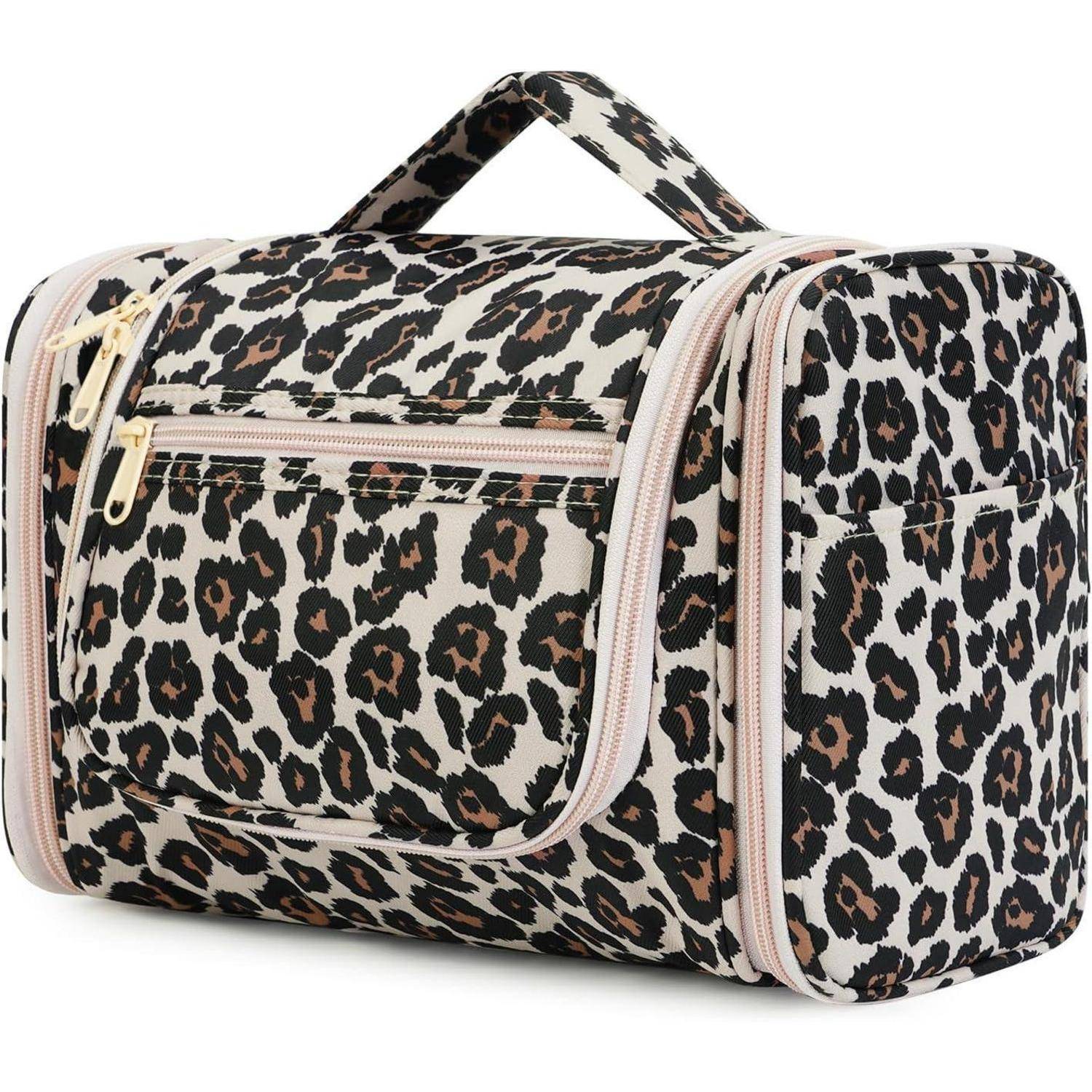 Kulturtasche Groß Waschbeutel Herren Damen Camping Reisen Rosa Leopard