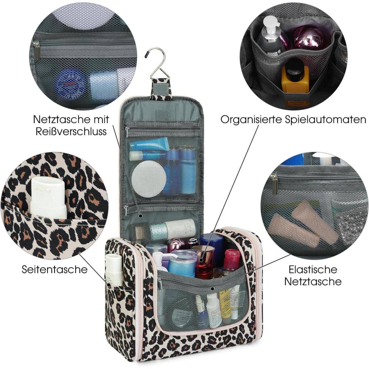 Kulturtasche Groß Waschbeutel Herren Damen Camping Reisen Rosa Leopard