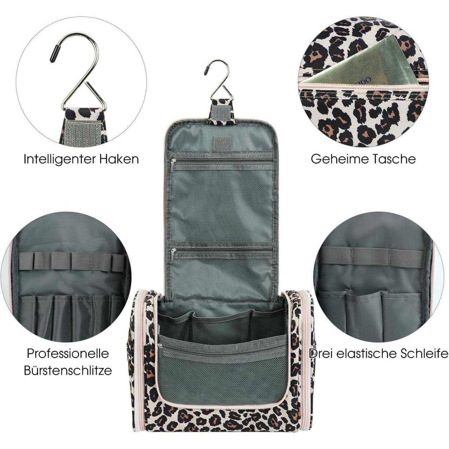 Kulturtasche Groß Waschbeutel Herren Damen Camping Reisen Rosa Leopard