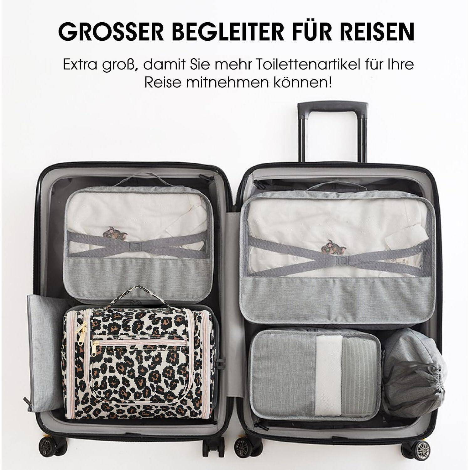 Kulturtasche Groß Waschbeutel Herren Damen Camping Reisen Rosa Leopard