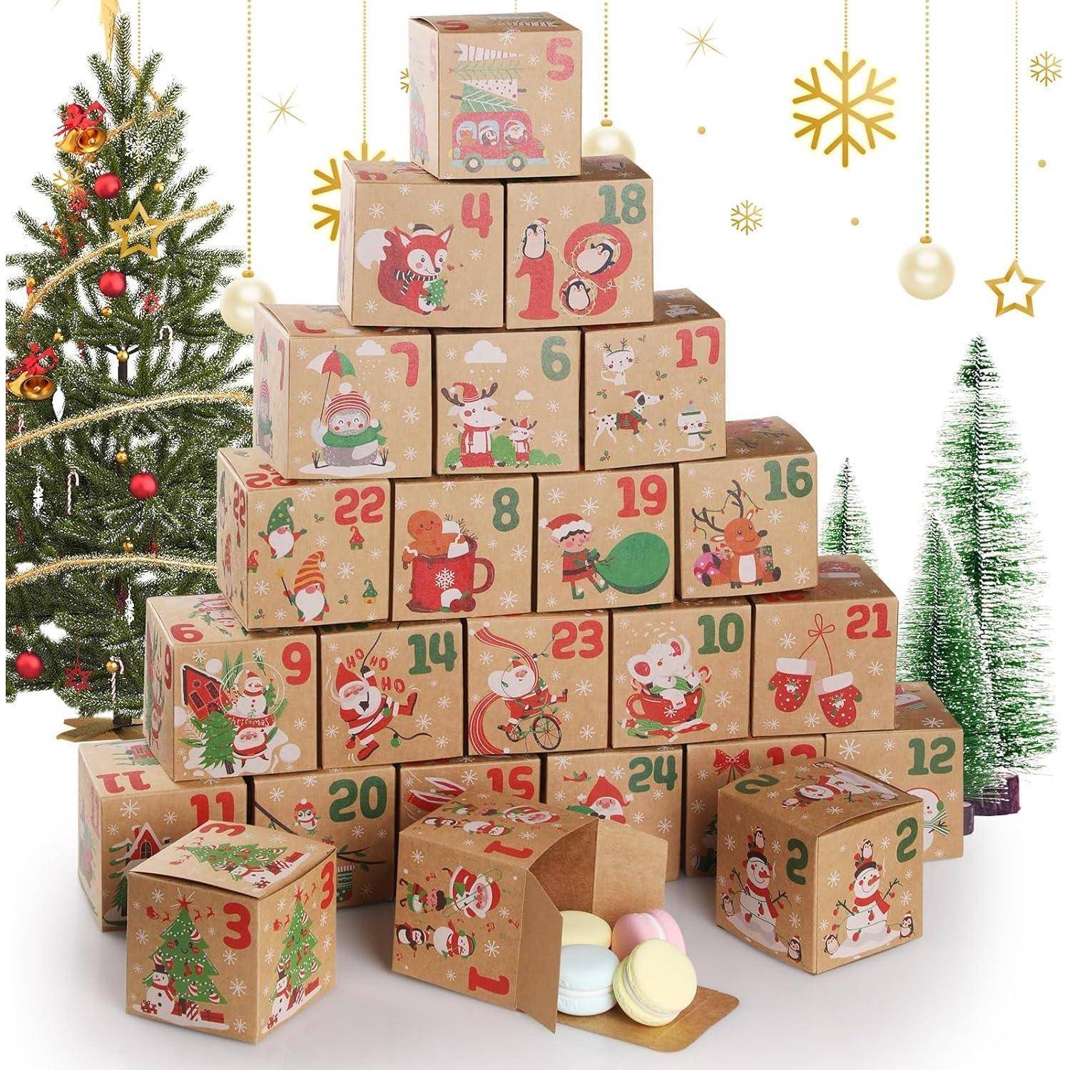 Adventskalender 24 Geschenkbox Weihnachten Boxen Basteln Kraftpapier