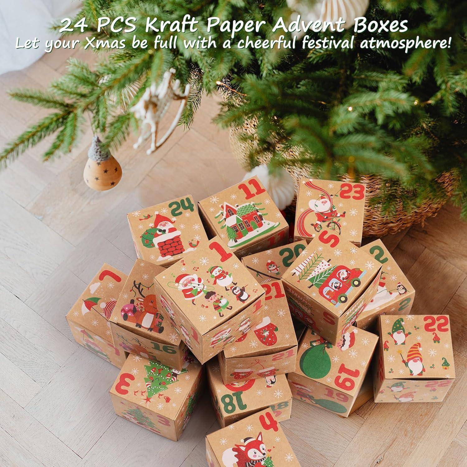 Adventskalender 24 Geschenkbox Weihnachten Boxen Basteln Kraftpapier