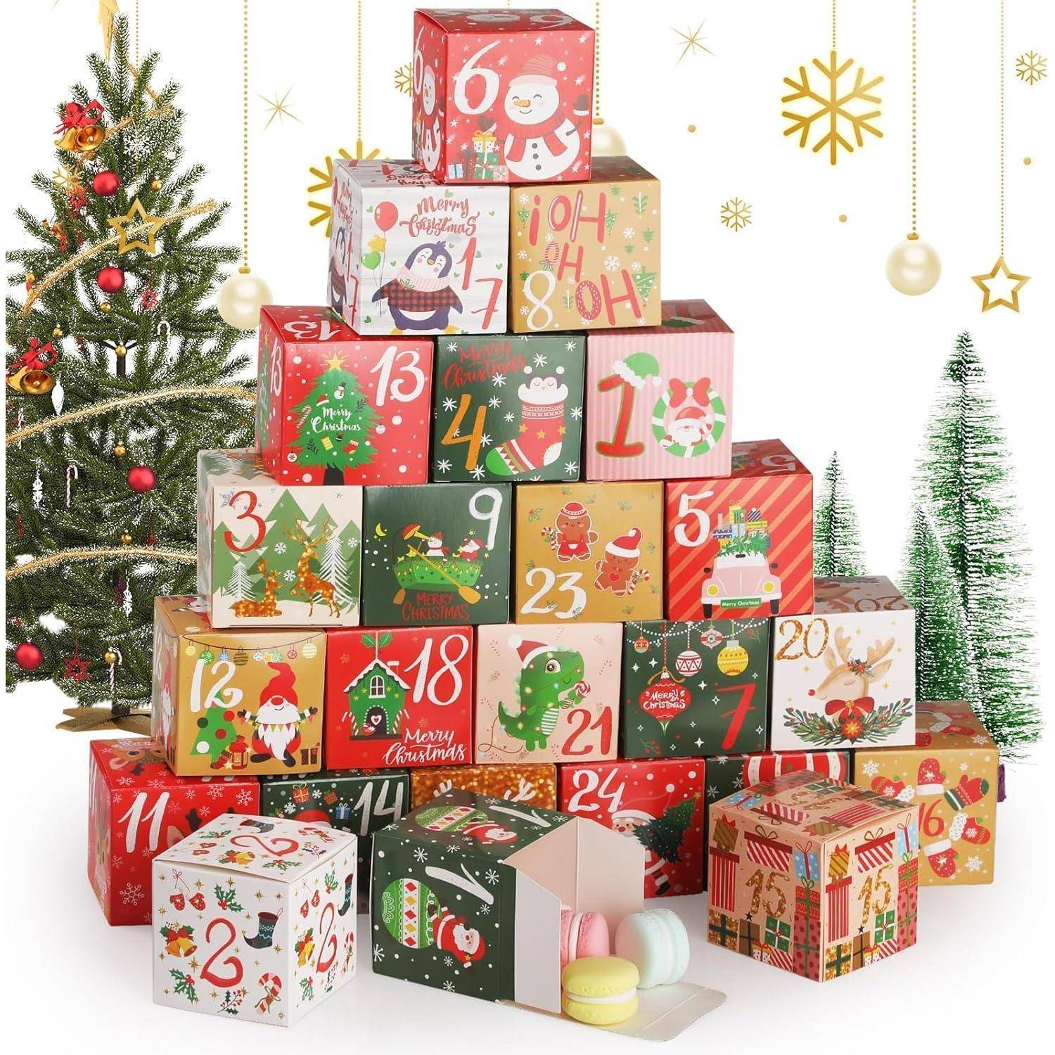 Adventskalender 24 Befüllen Geschenkbox Weihnachten Buntes Papier