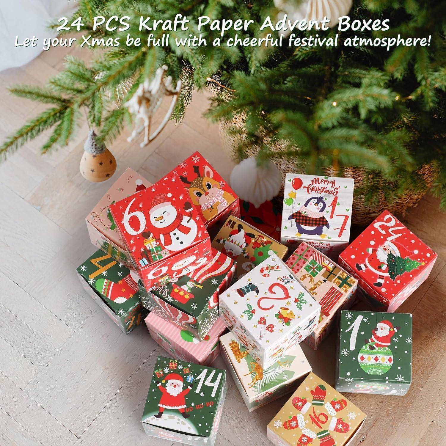 Adventskalender 24 Befüllen Geschenkbox Weihnachten Buntes Papier