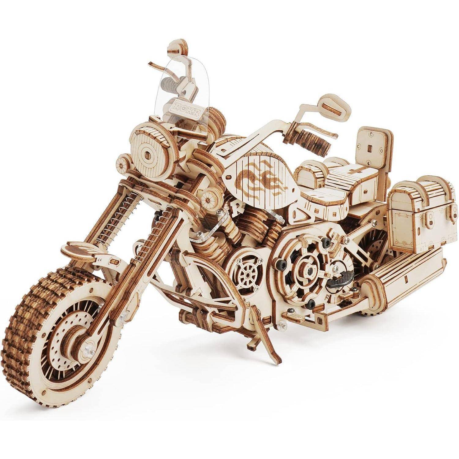 3D Puzzle Holzmodell Cruiser Motorrad mit Federantrieb