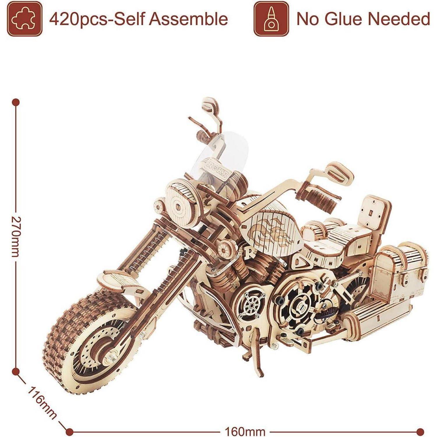 3D Puzzle Holzmodell Cruiser Motorrad mit Federantrieb