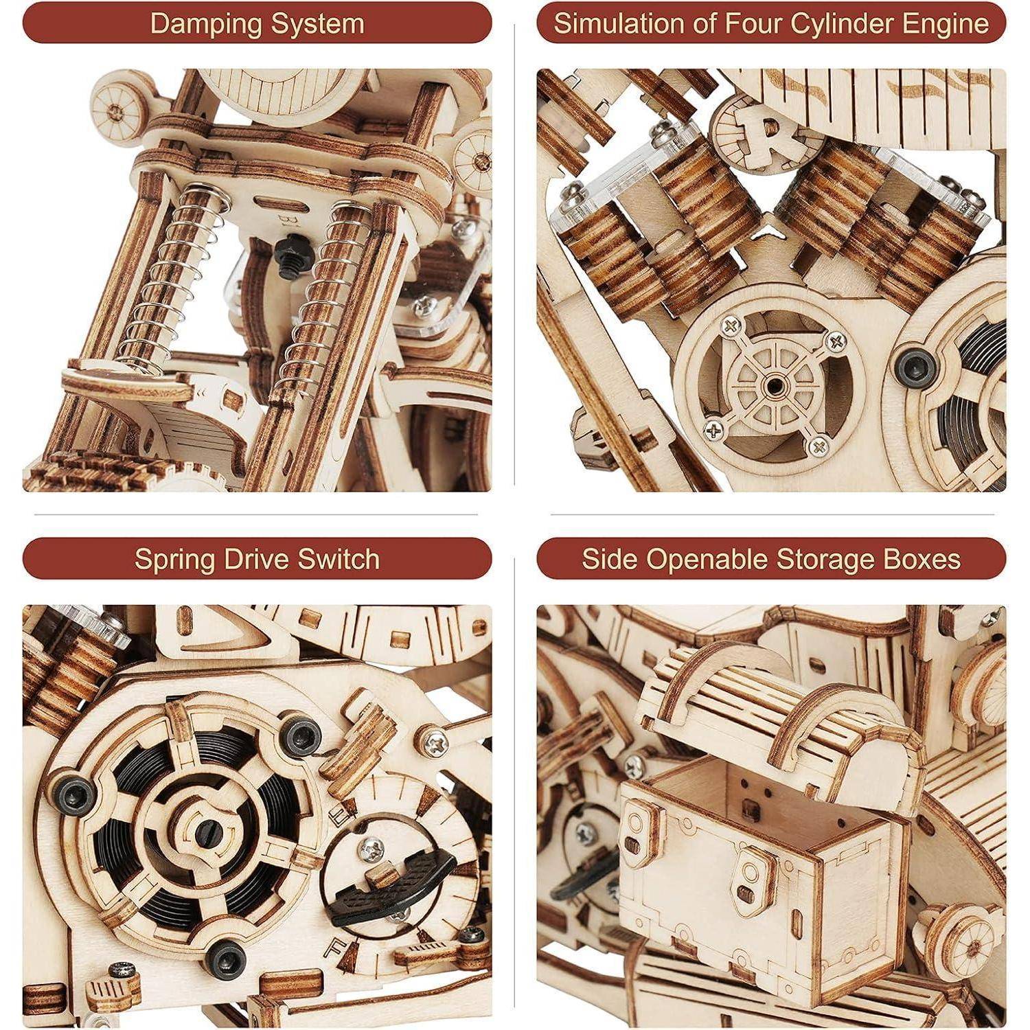 3D Puzzle Holzmodell Cruiser Motorrad mit Federantrieb