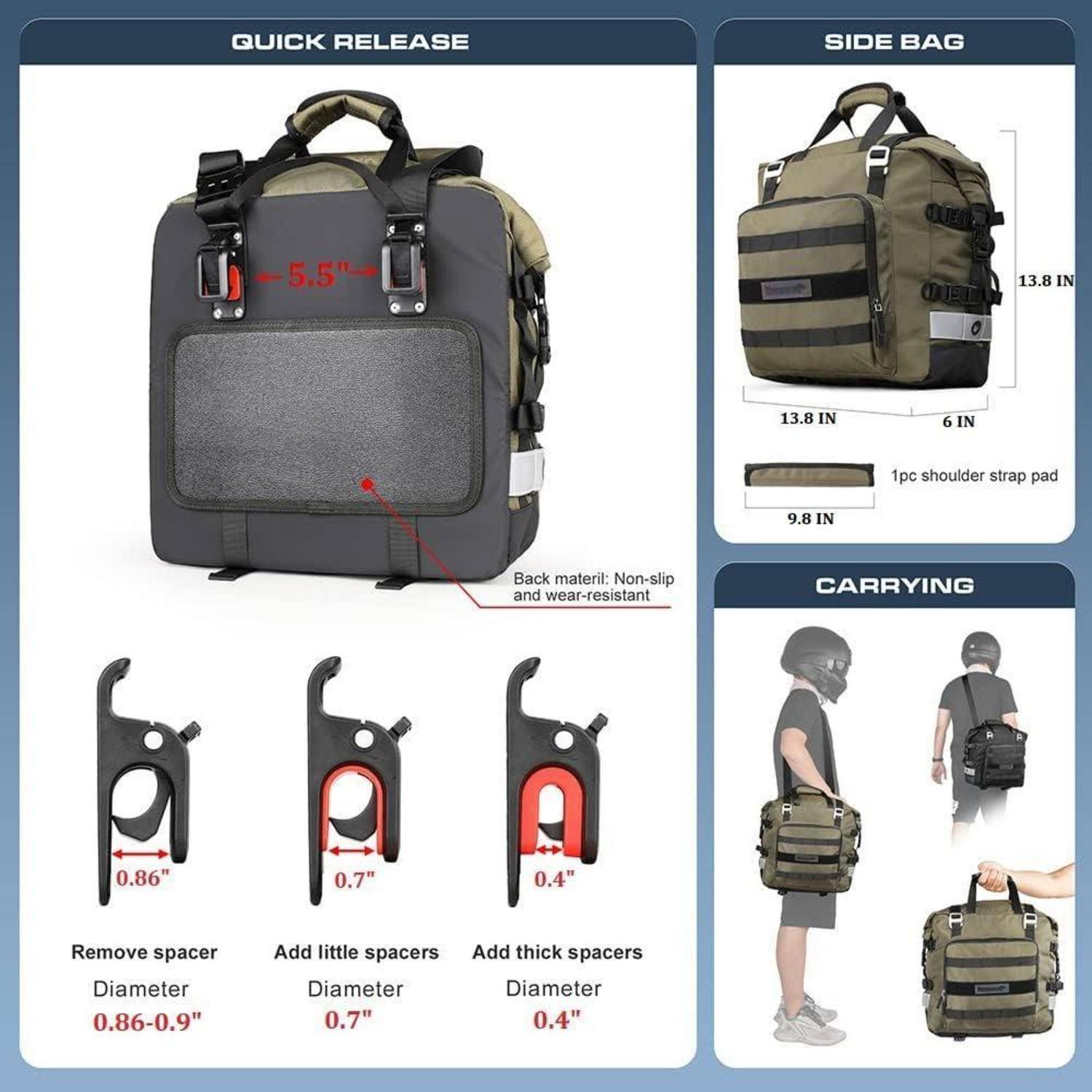 Motorrad Satteltasche wasserdicht Schnellverschluss Adventure Grün 20L