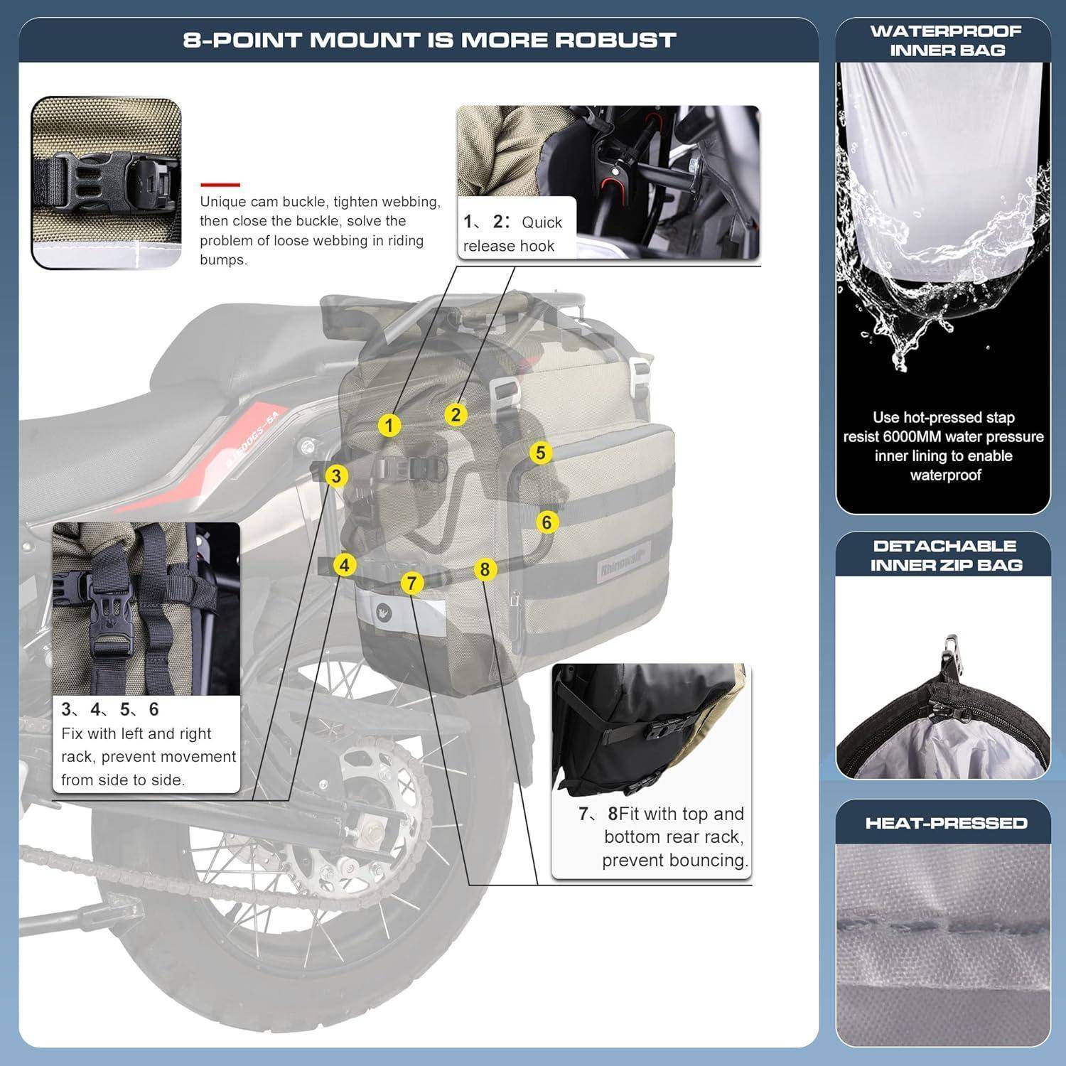 Motorrad Satteltasche wasserdicht Schnellverschluss Adventure Grün 20L