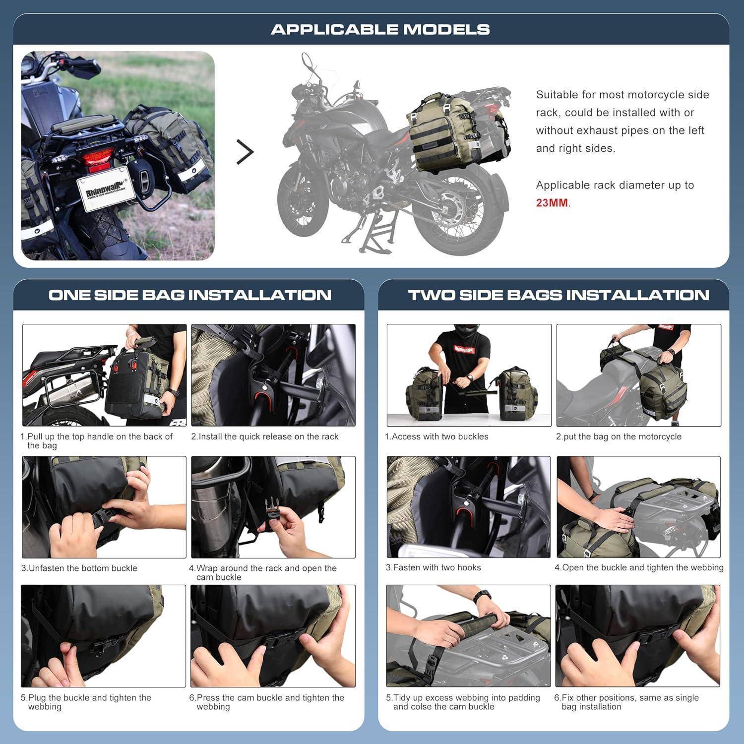 Motorrad Satteltasche wasserdicht Schnellverschluss Adventure Grün 20L