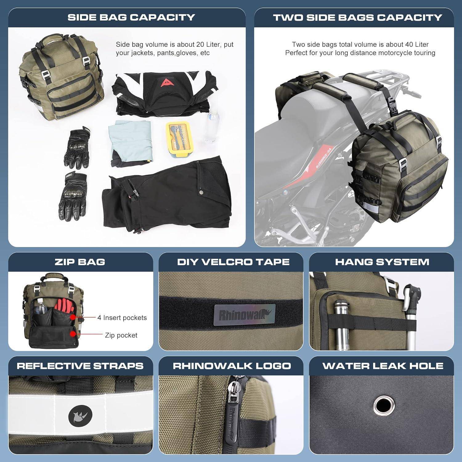 Motorrad Satteltasche wasserdicht Schnellverschluss Adventure Grün 20L