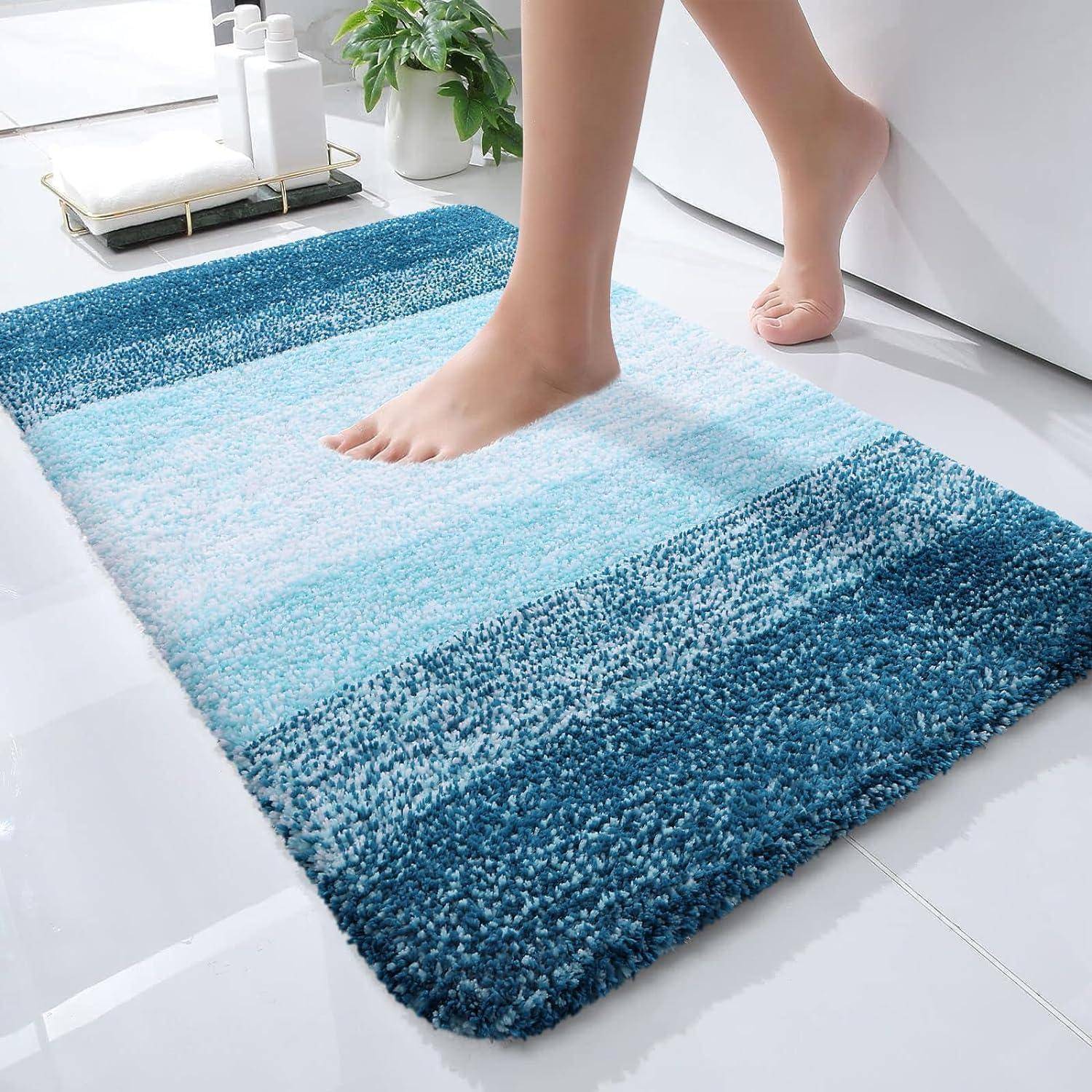 Badematte rutschfest waschbar Mikrofaser Hochflor 51x76 cm Pfau Blau