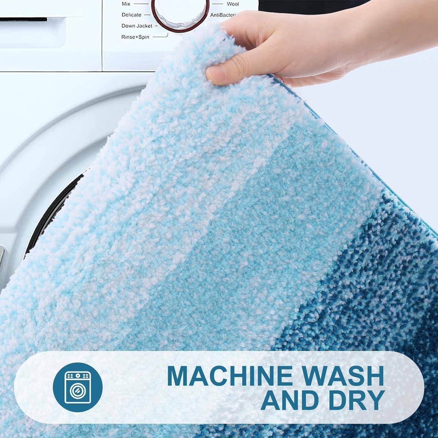 Badematte rutschfest waschbar Mikrofaser Hochflor 51x76 cm Pfau Blau