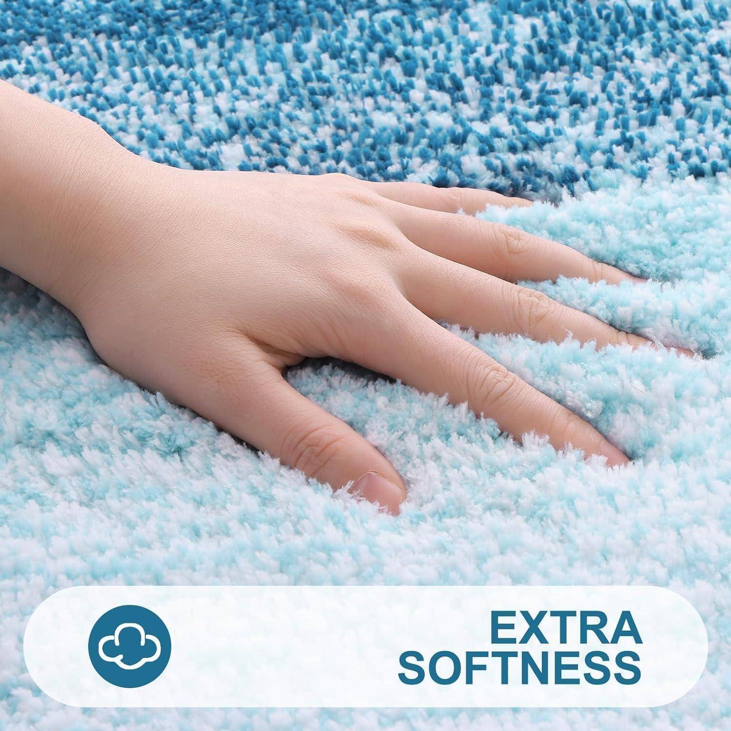 Badematte rutschfest waschbar Mikrofaser Hochflor 51x76 cm Pfau Blau