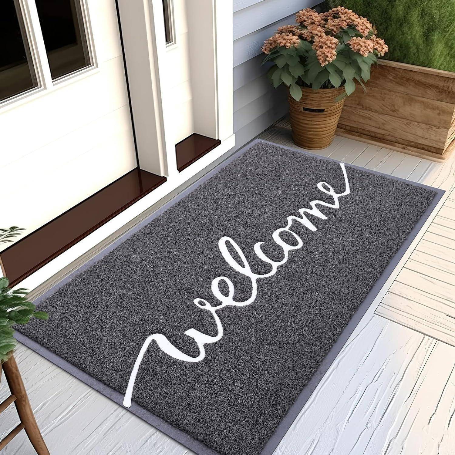 Fußmatte Schmutzfangmatte 80 x 120 cm (Rechteckig) Grau-weiß Welcome