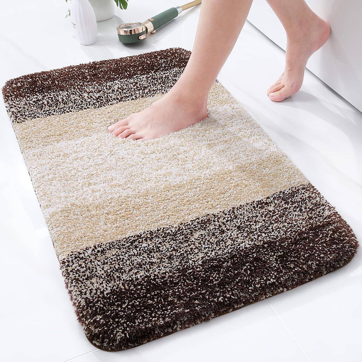 Badezimmerteppich Mikrofaser Hochflor Badematte 51x76 cm Braun