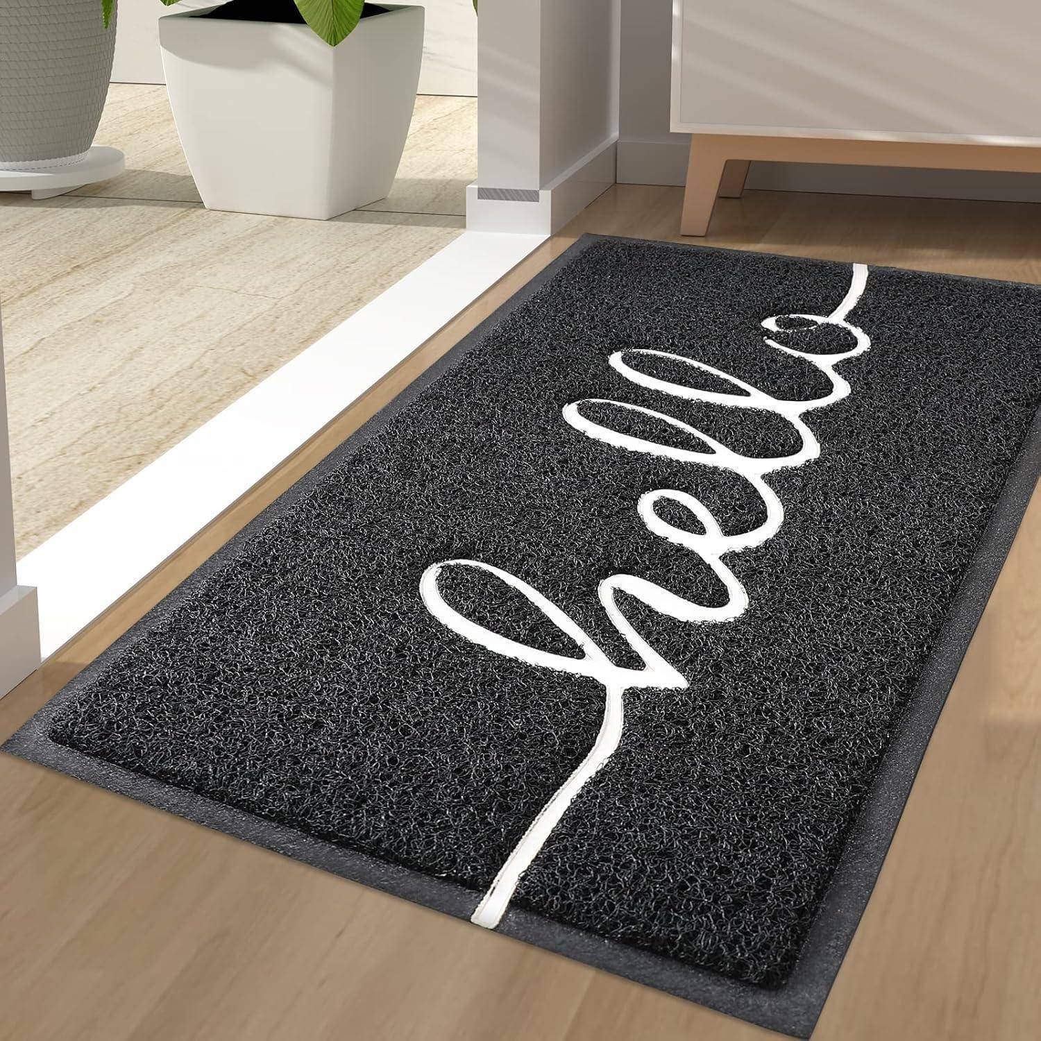 Fußmatte Türmatte rutschfest 44 x 76 cm Rechteckig Schwarz weiß Hello