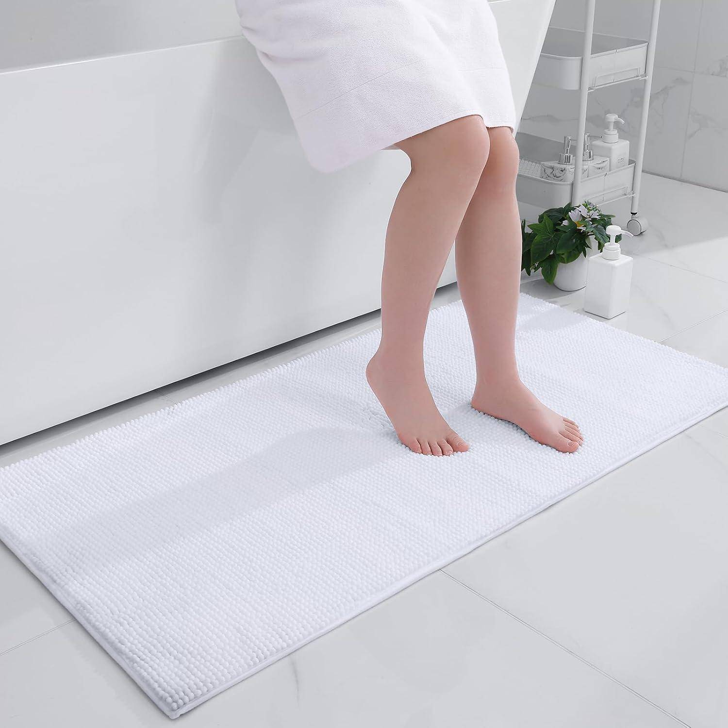 Badezimmerteppich Chenille Badematte 60 x 120 cm (Rechteckig) Weiß