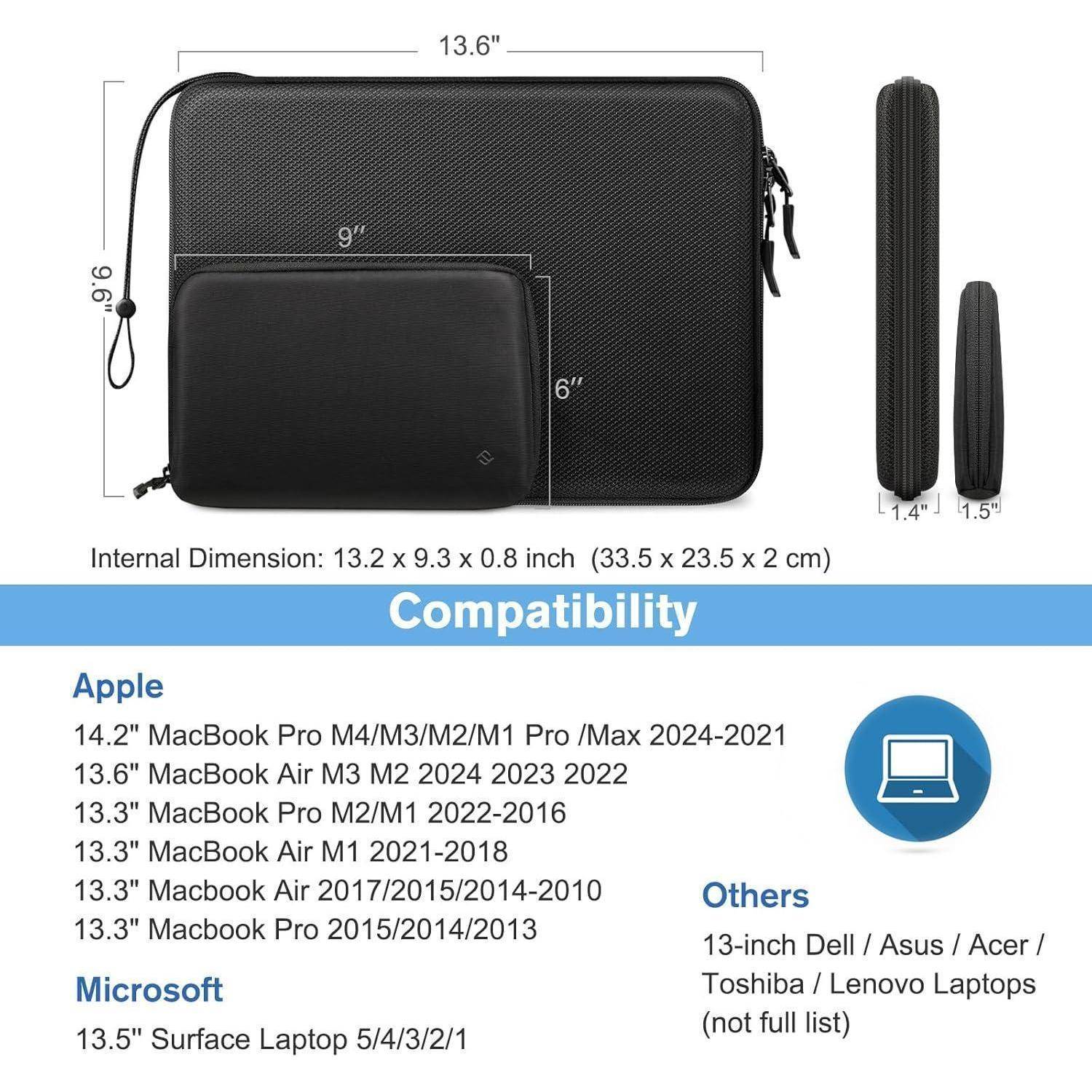 Laptop Tasche Hartschale Stoßfest 13,6 Zoll MacBook Schwarz 13-14 Zoll