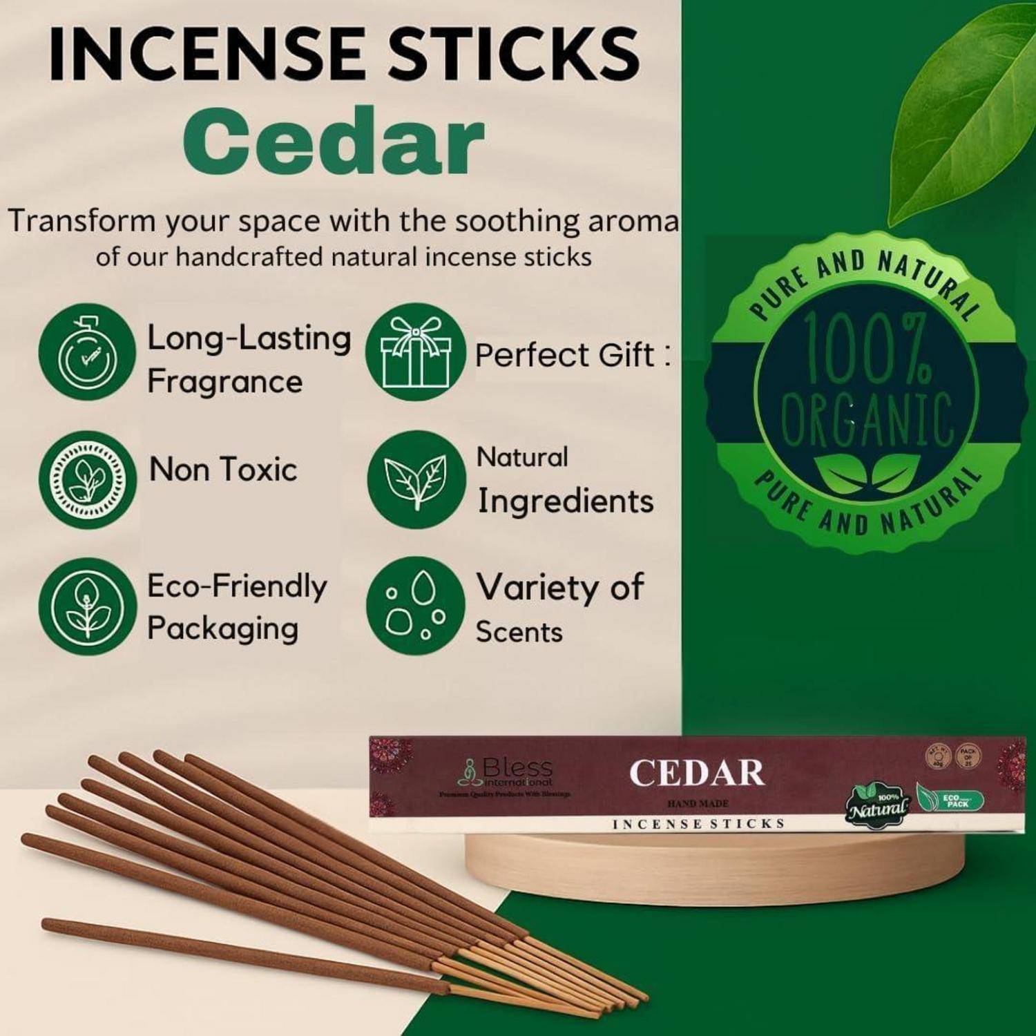 Räucherstäbchen Cedar Handgedippt Chemiefrei Cedar 100 Sticks (150GM)
