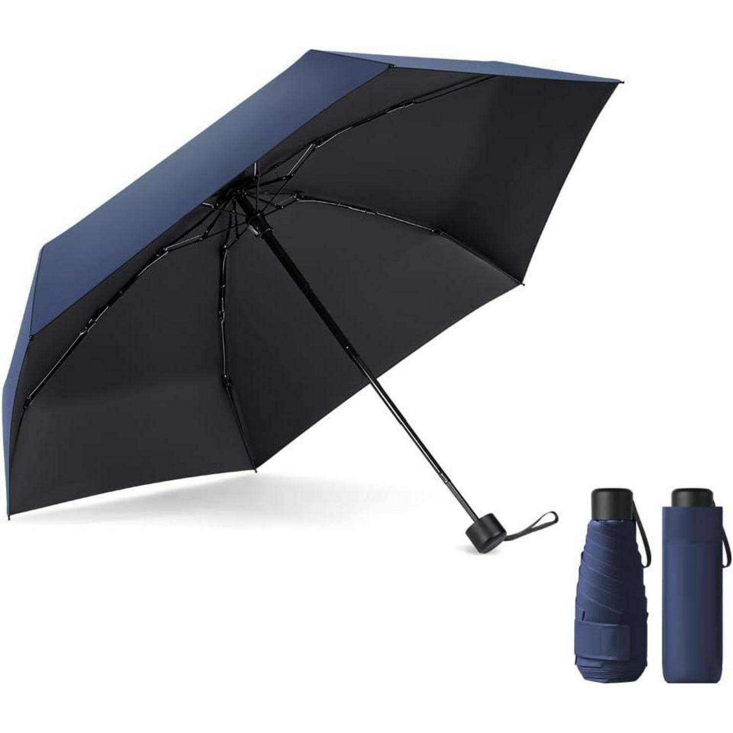 Taschenschirm Mini 6 Edelstahl Rippen UV Faltbar Klein Dunkelblau