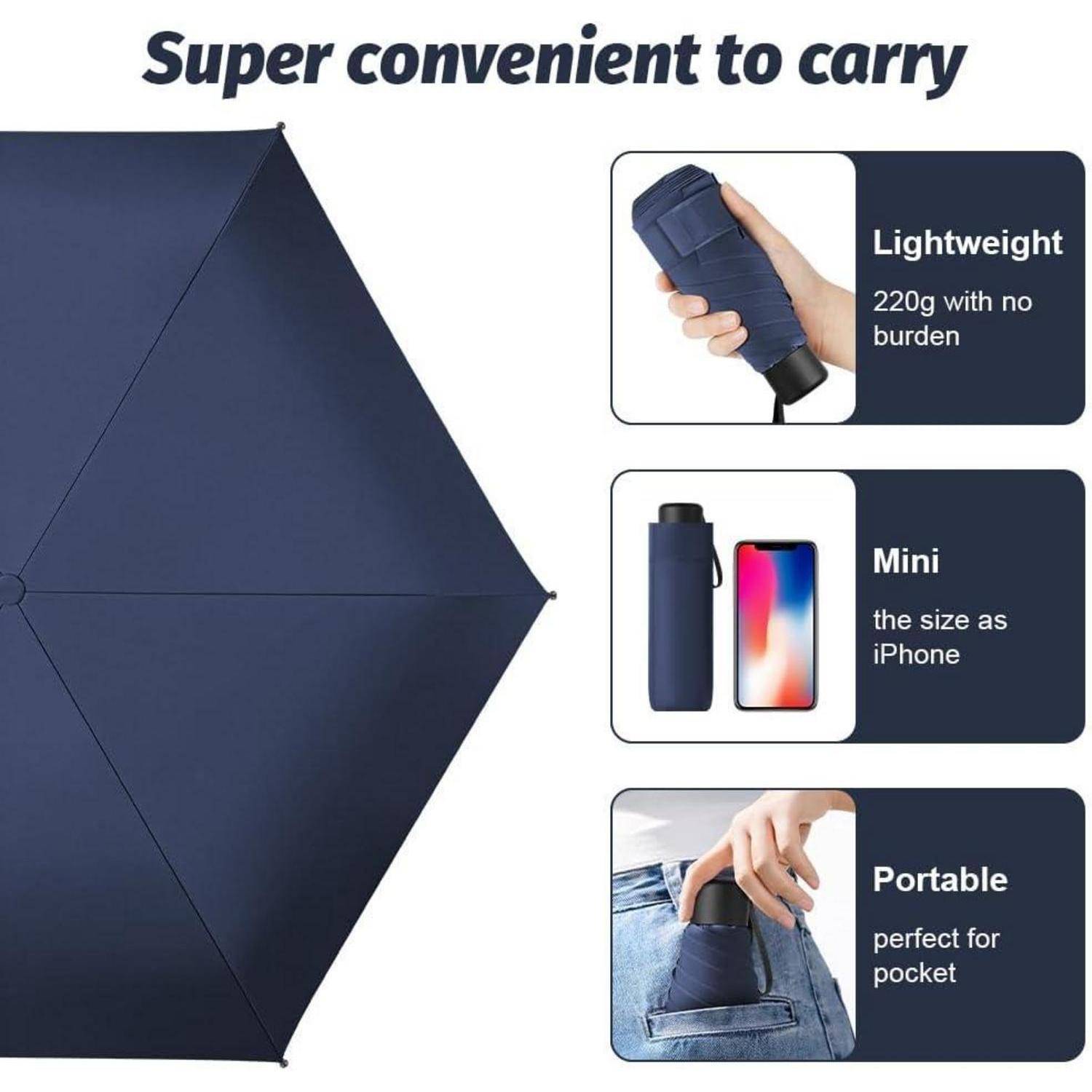 Taschenschirm Mini 6 Edelstahl Rippen UV Faltbar Klein Dunkelblau