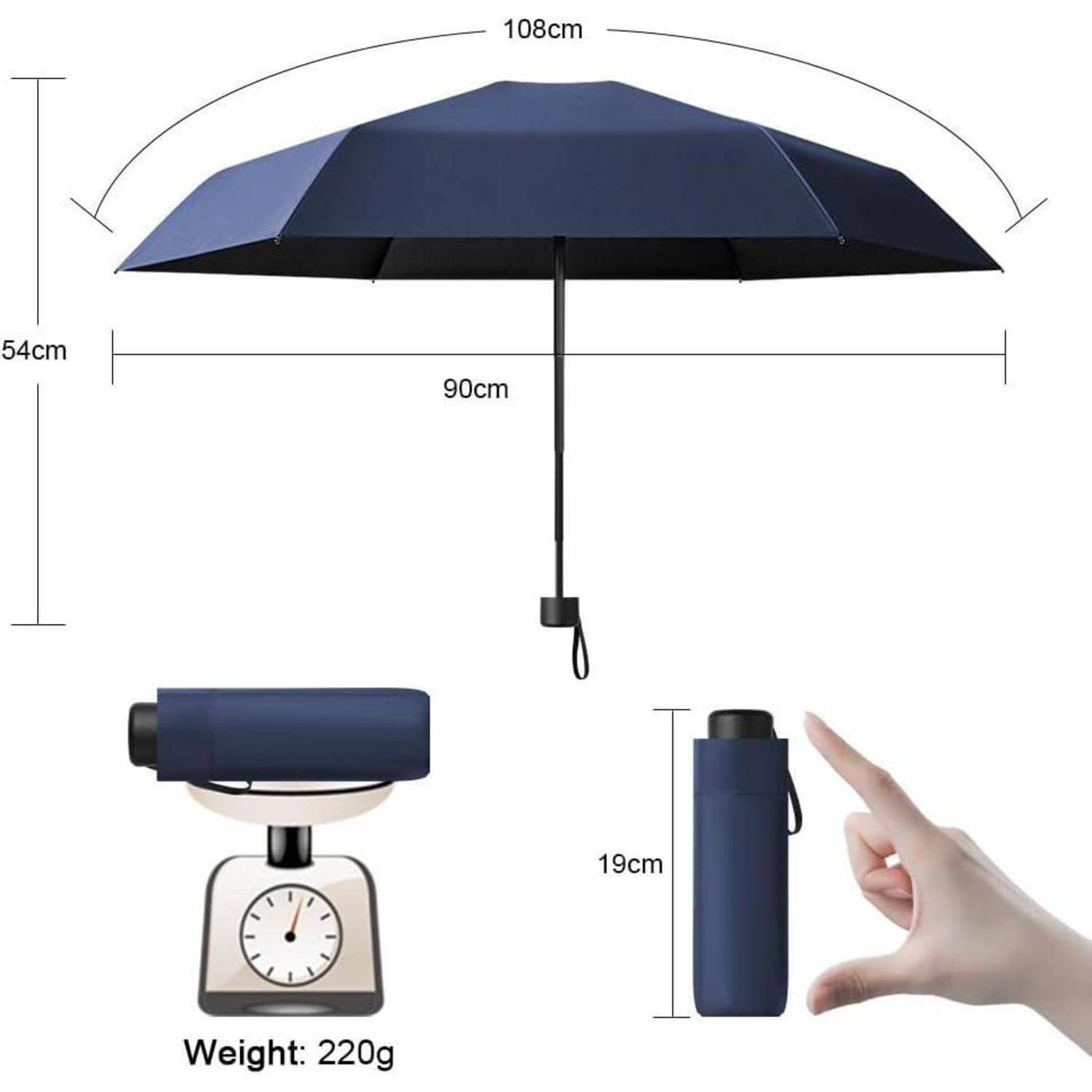 Taschenschirm Mini 6 Edelstahl Rippen UV Faltbar Klein Dunkelblau