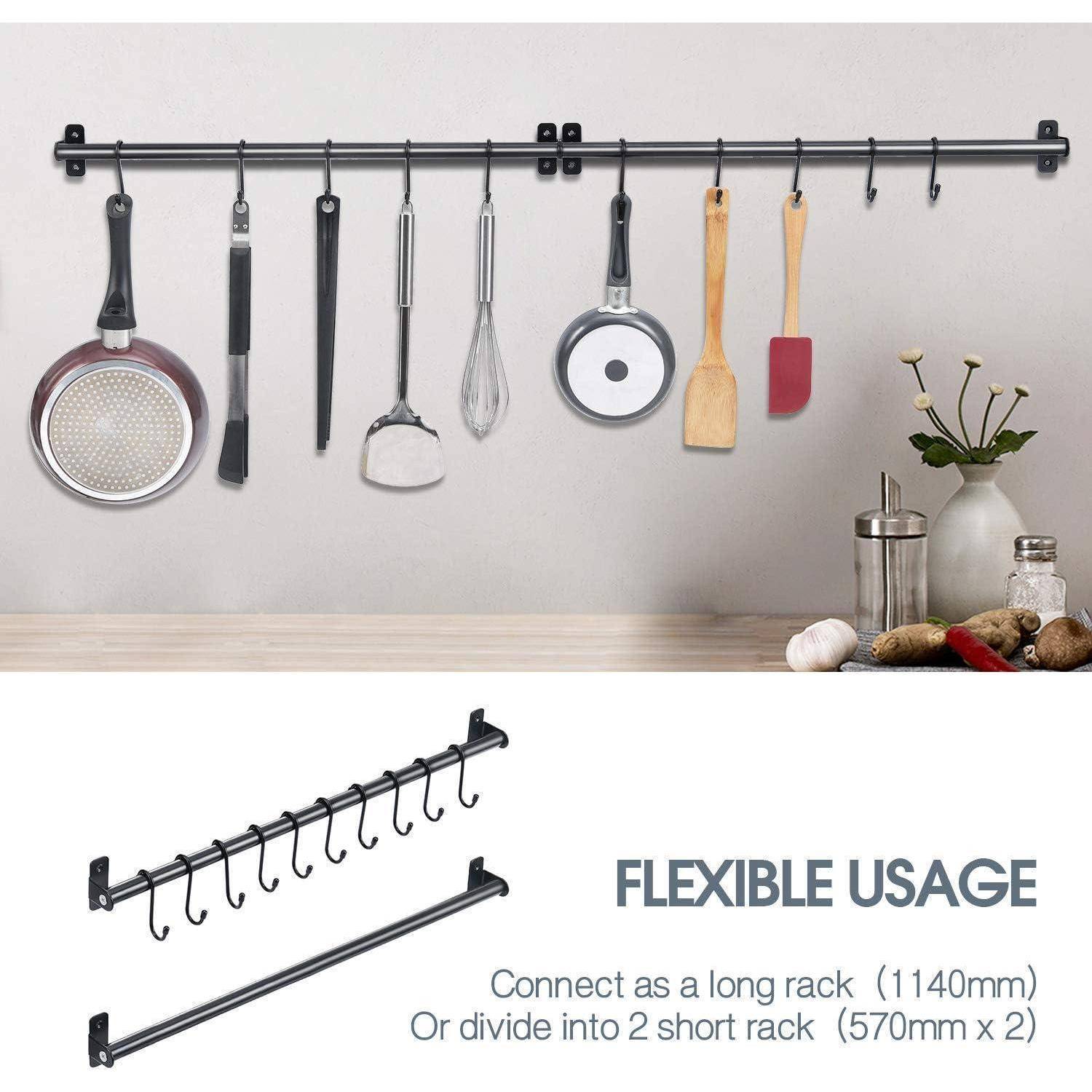 Küchenhalter 110cm Stahl 10 S Haken 2 stange k&amp;#xFC;chenutensilien